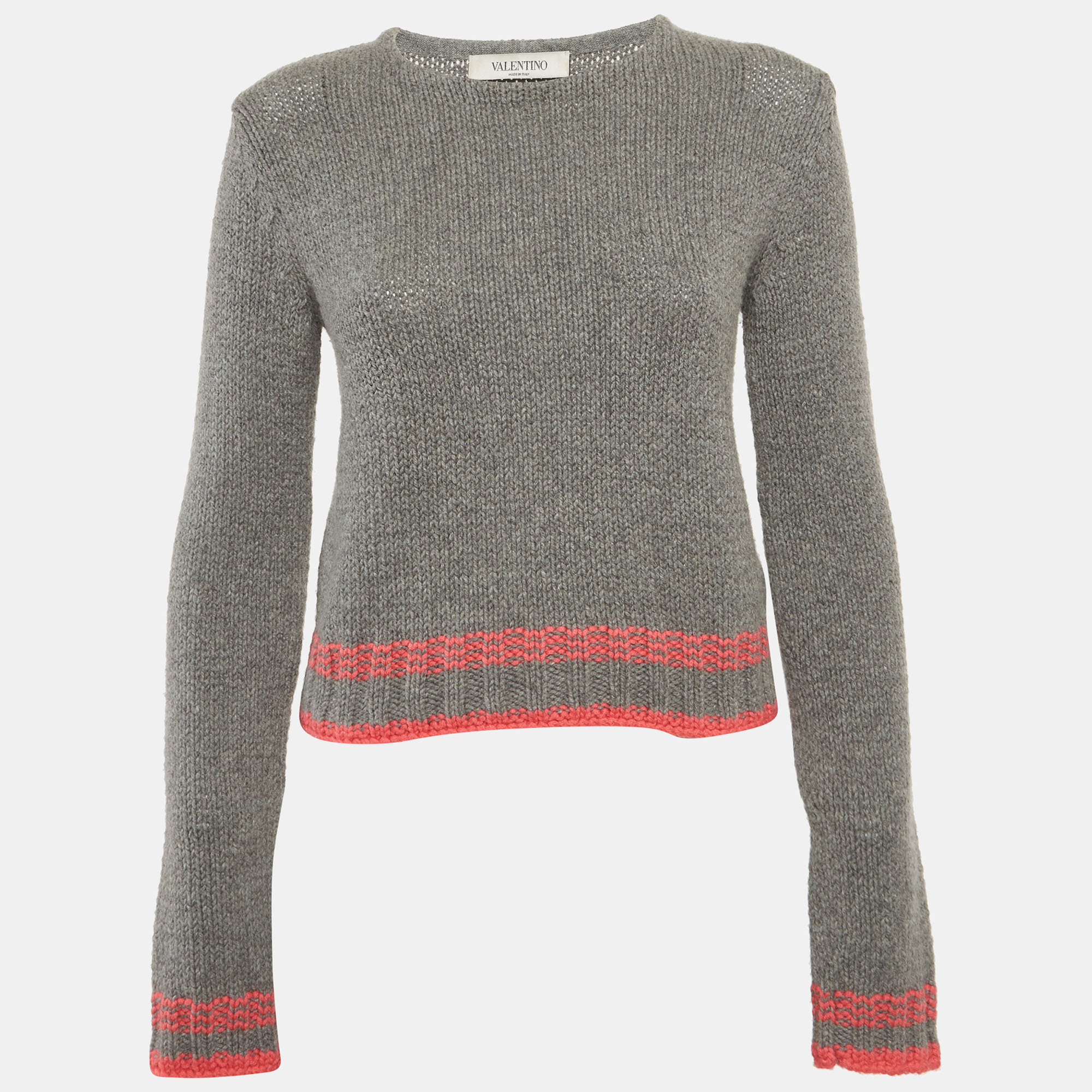 Valentino Grey Rib Knit Crewneck Sweater S