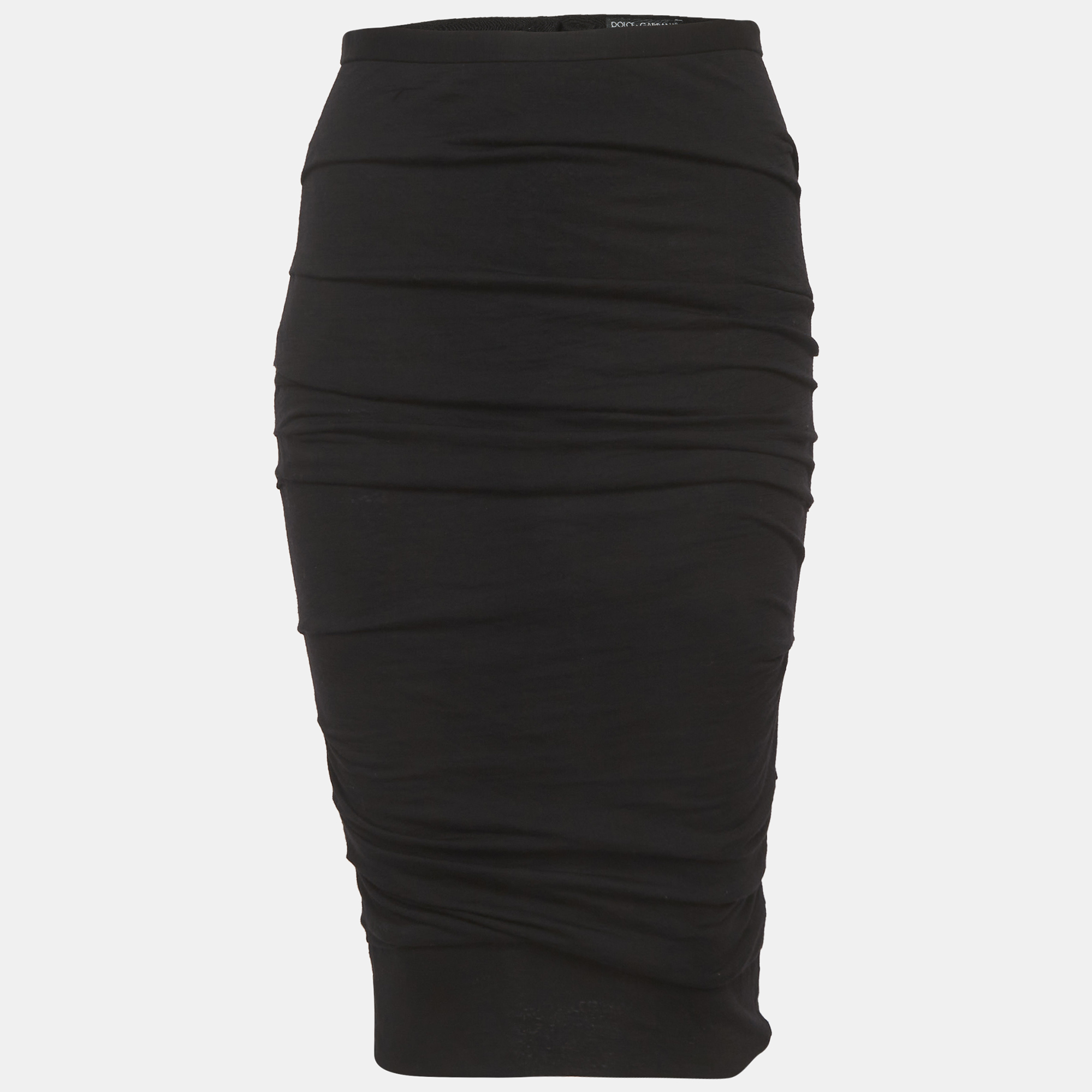 Dolce & Gabbana Black Jersey Ruched Pencil Skirt S