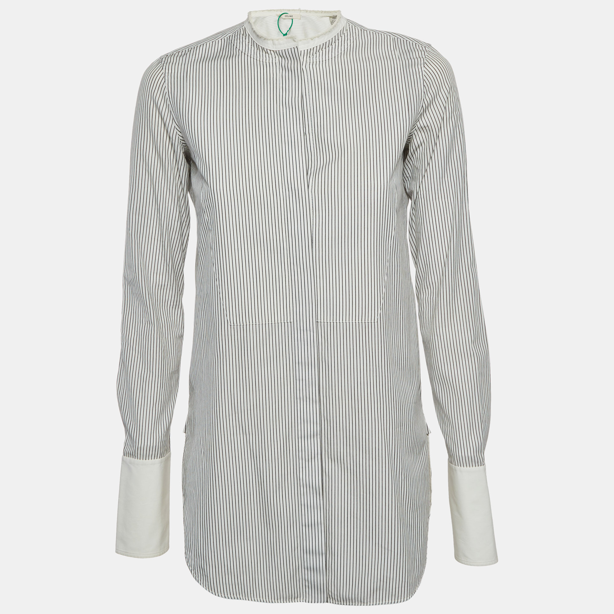 Celine Black/White Striped Cotton Collarless Shirt S