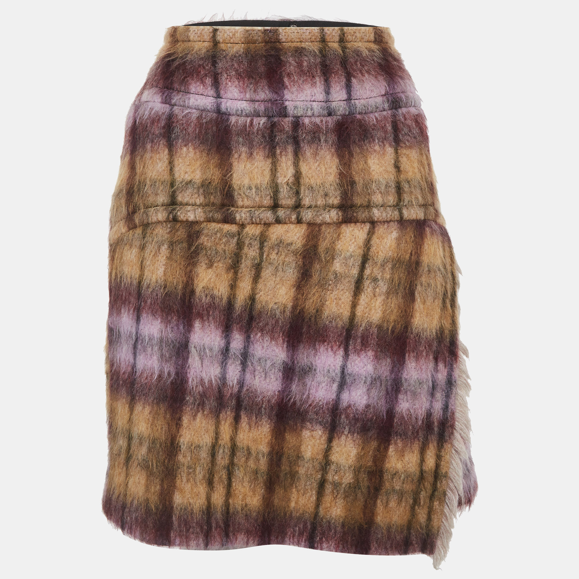 See by Chlo&eacute; Purple/Brown Alpaca Blend Plaid Mini Skirt S See by Chloe