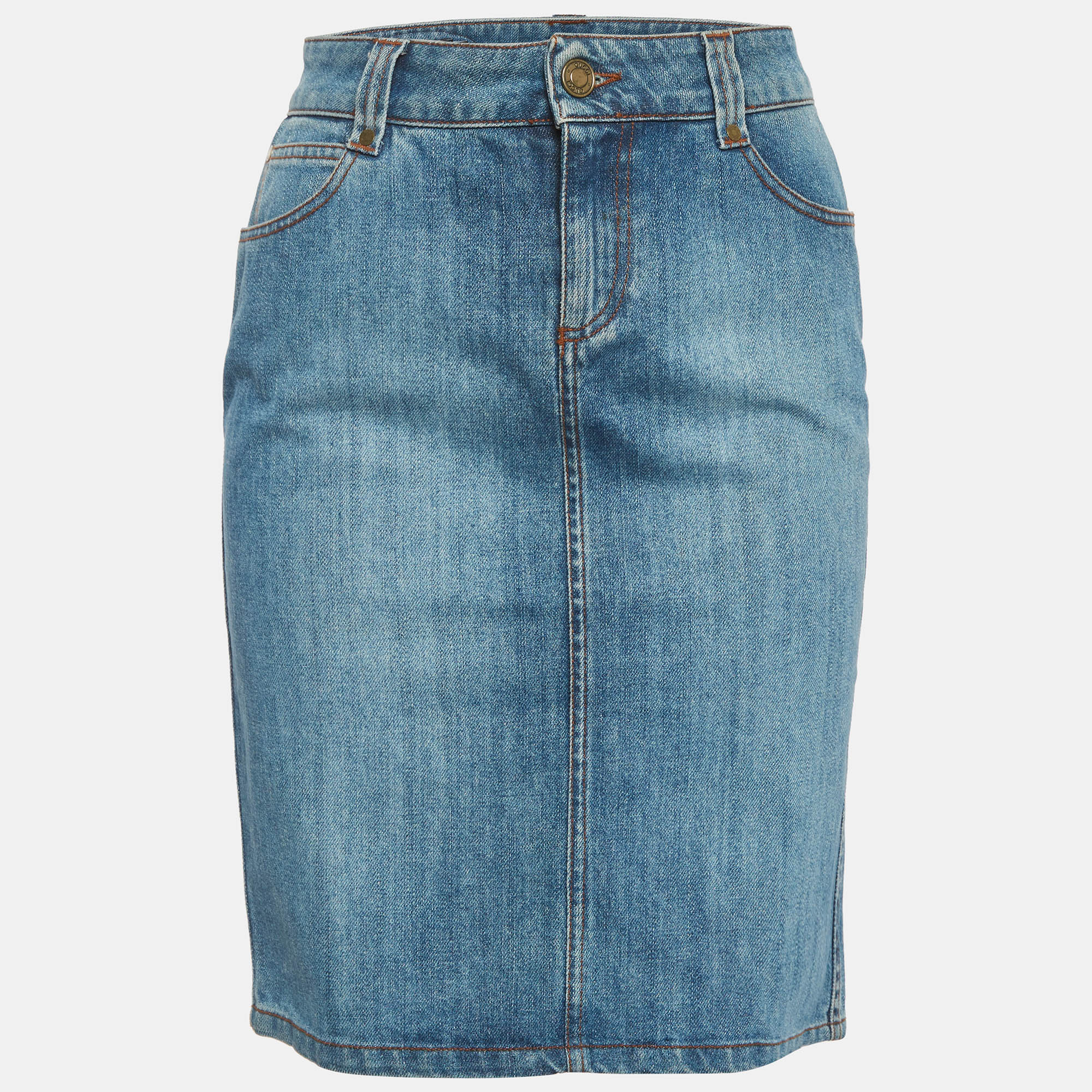 Gucci Blue GG Floral Embroidered Denim Pencil Skirt S