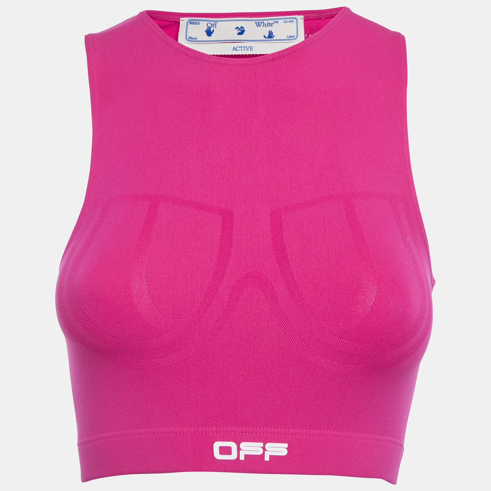 Off-White Active Pink Logo Print Jersey Crop Top XS