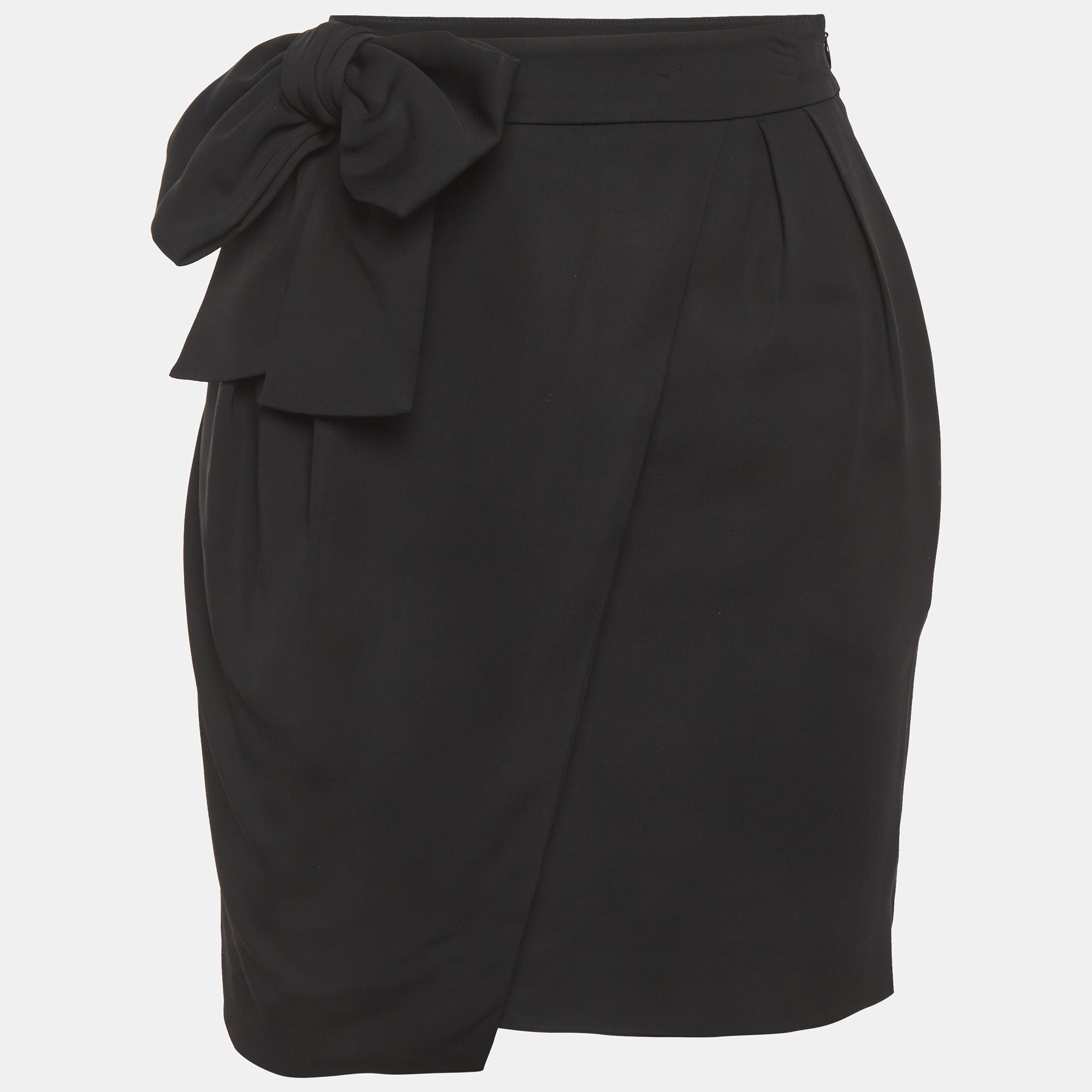 Valentino Black Crepe Bow Detail Mini Skirt M