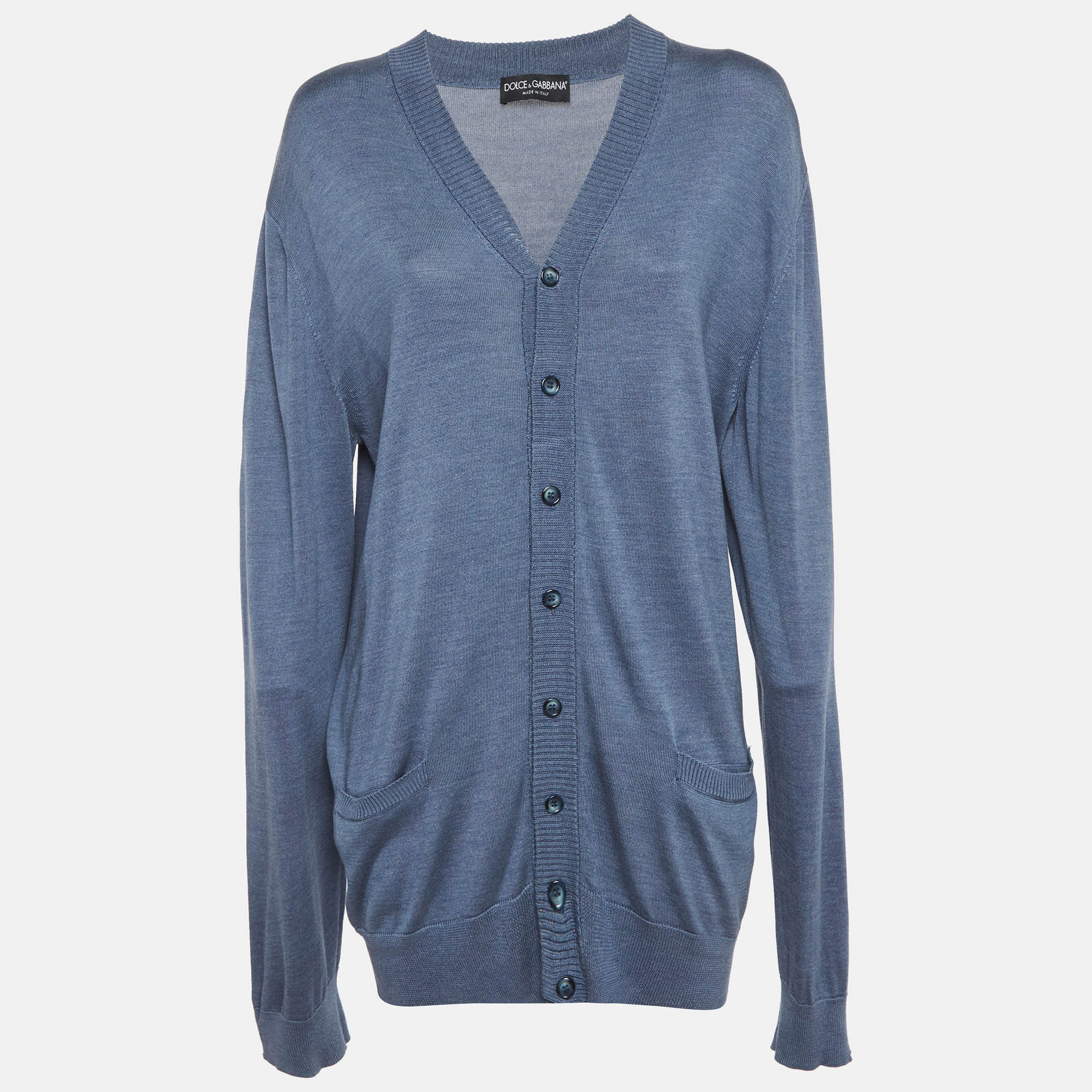 Dolce & Gabbana Blue Silk Knit Cardigan XL