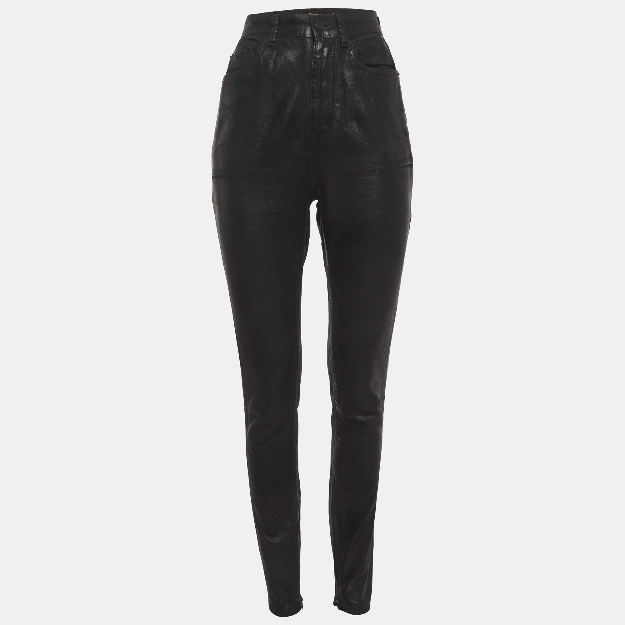 Saint Laurent Paris Black Waxed Denim Skinny Jeans M/Waist 27"