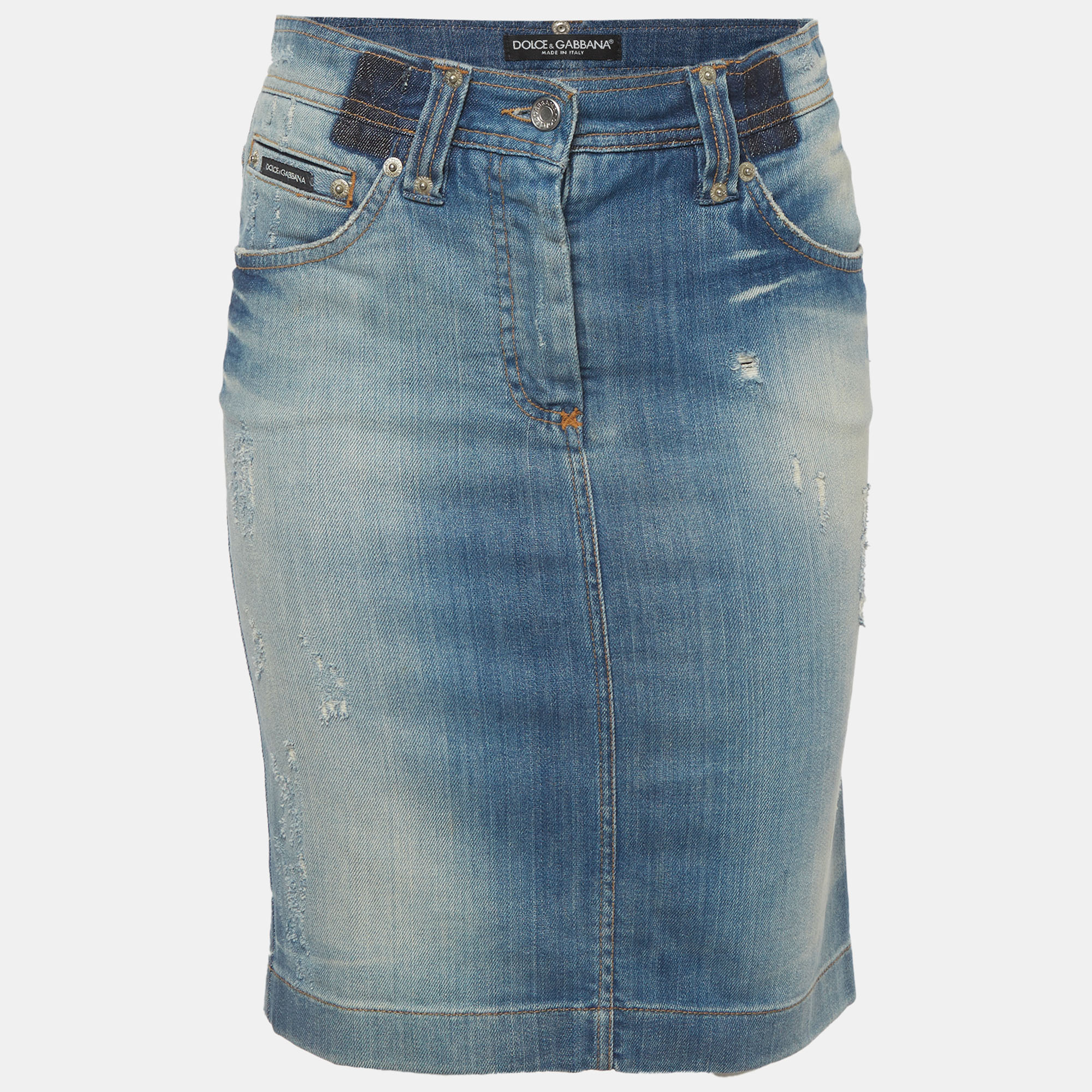 Dolce & Gabbana Blue Faded Denim Pencil Skirt S