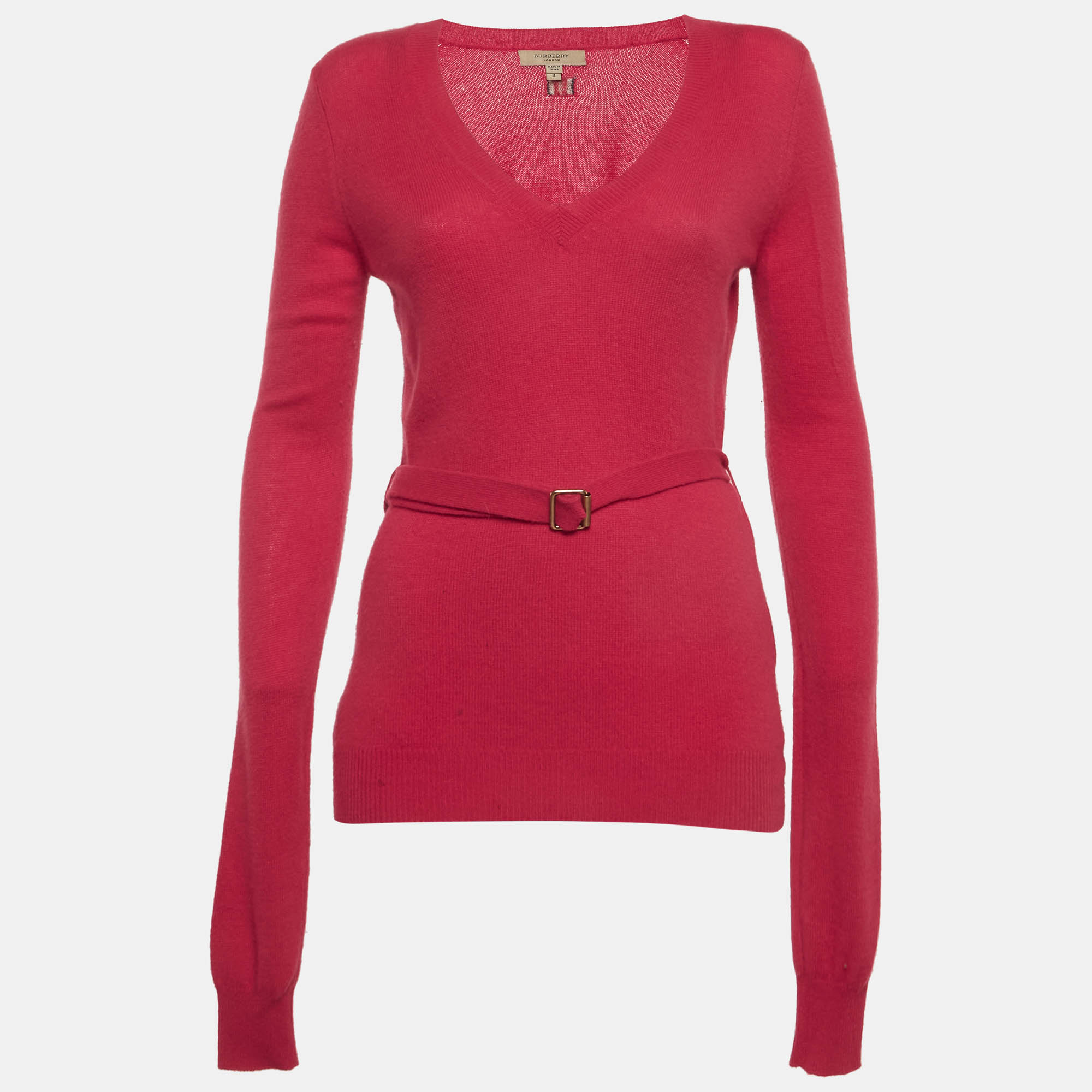 Burberry Pink Knit Cashmere Belted Sweater S