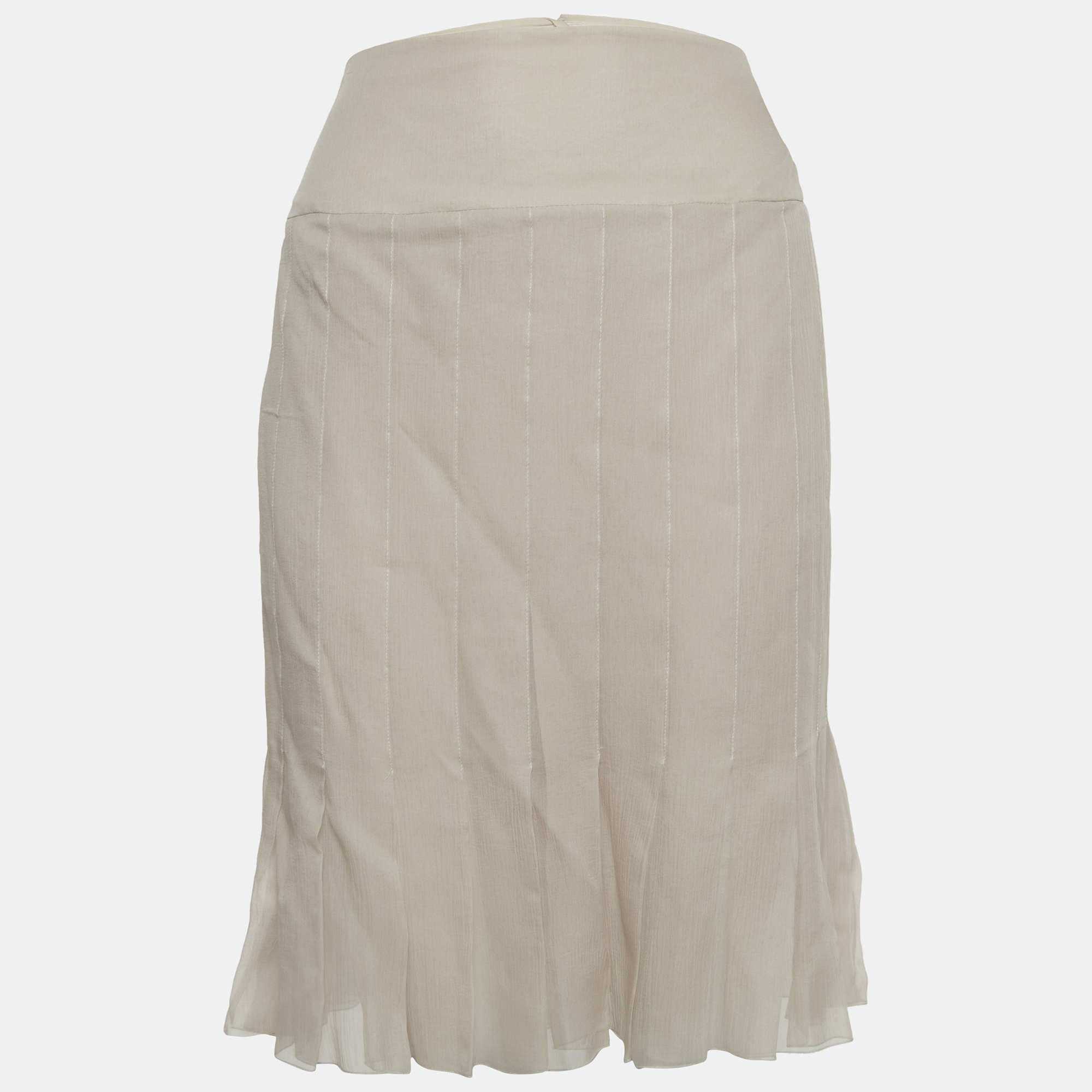 Chanel Beige Silk Pleated Mini Skirt L