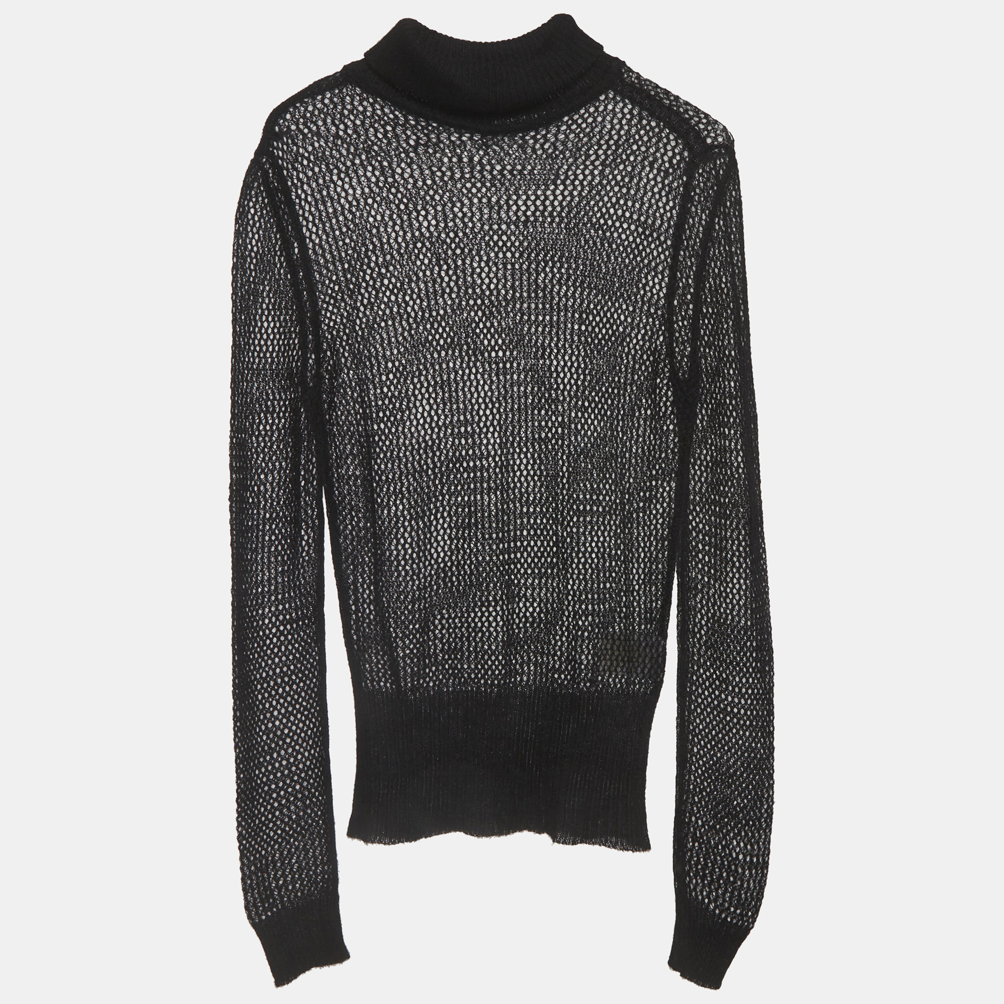 Gucci Black Mohair Knit Sheer Mock Neck Sweater S