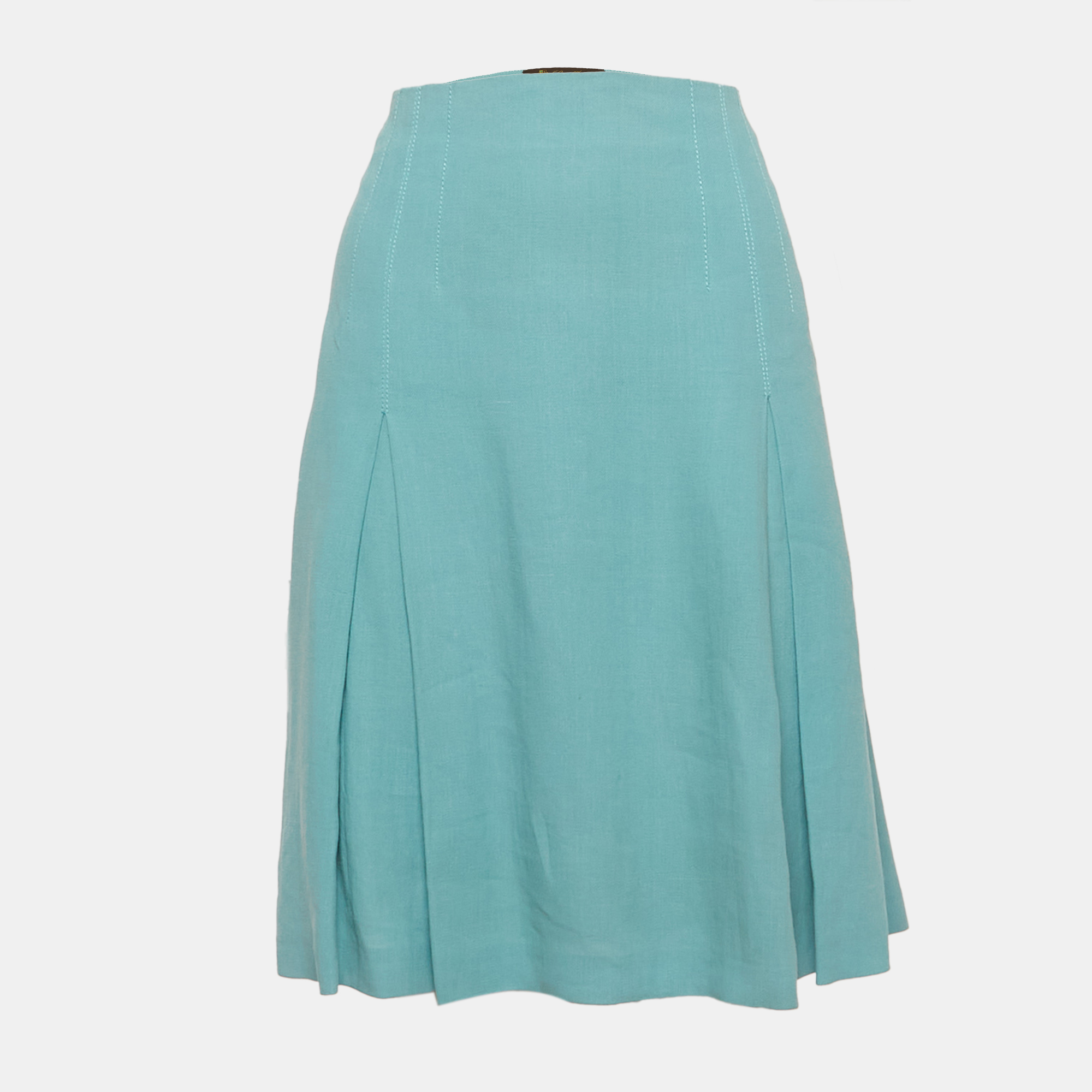 Loro Piana Blue Ramie Pleated Knee Length Skirt M