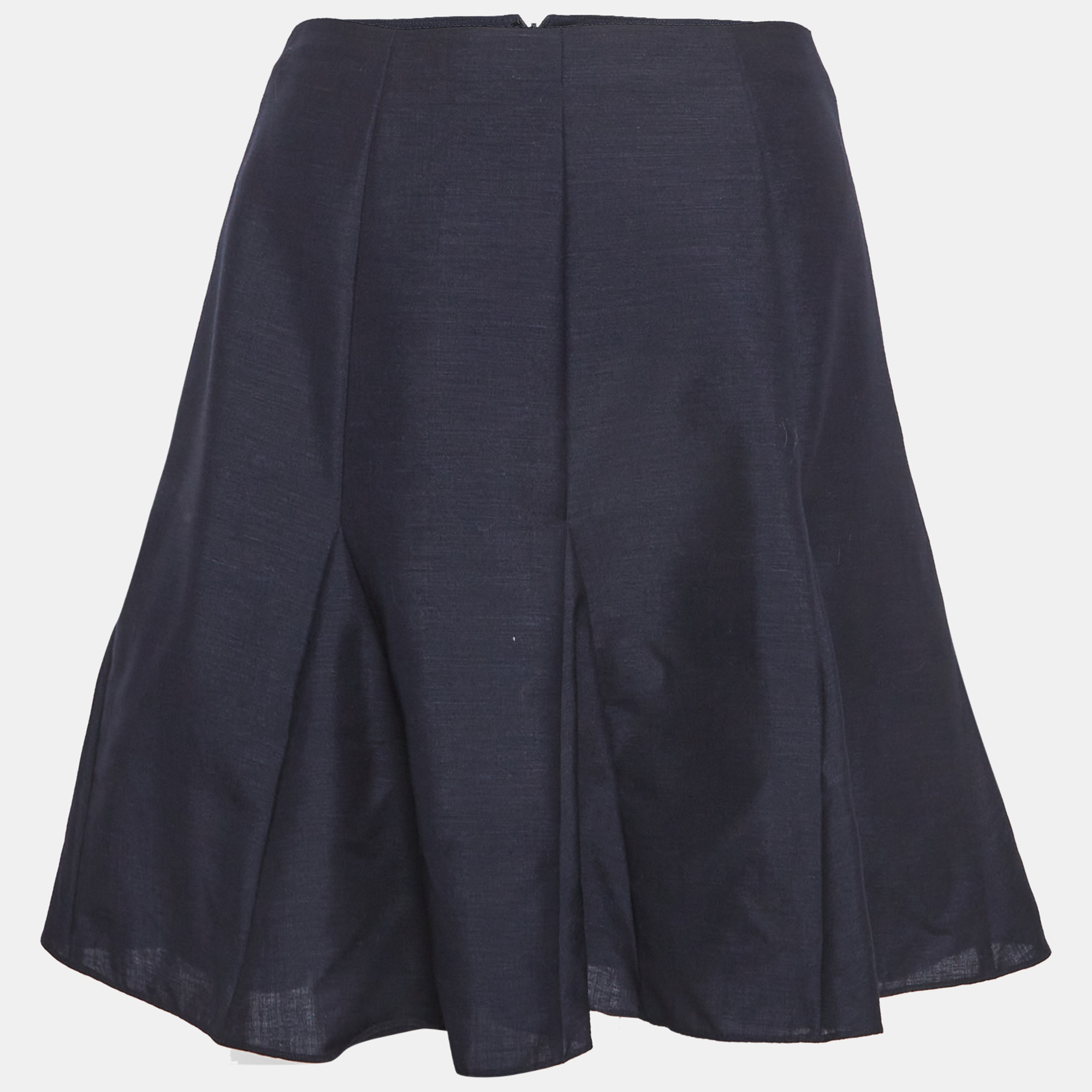 Christian Dior Navy Blue Wool Blend Flared Mini Skirt S