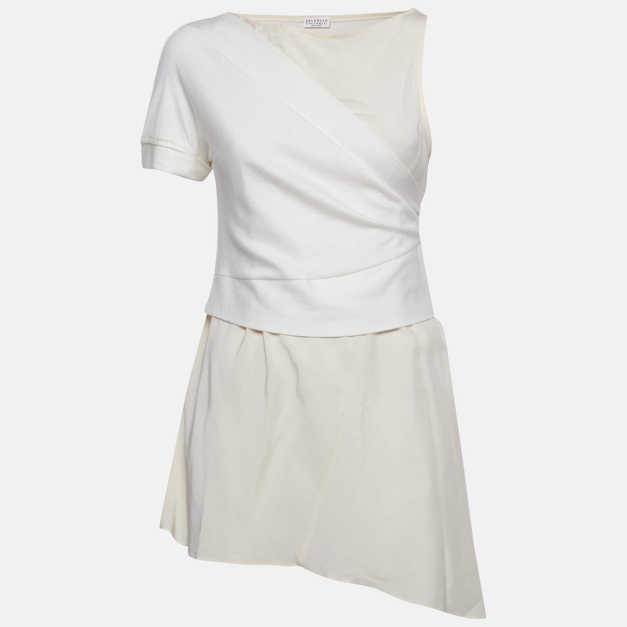Brunello Cucinelli Cream Silk and Knit Tunic Top L