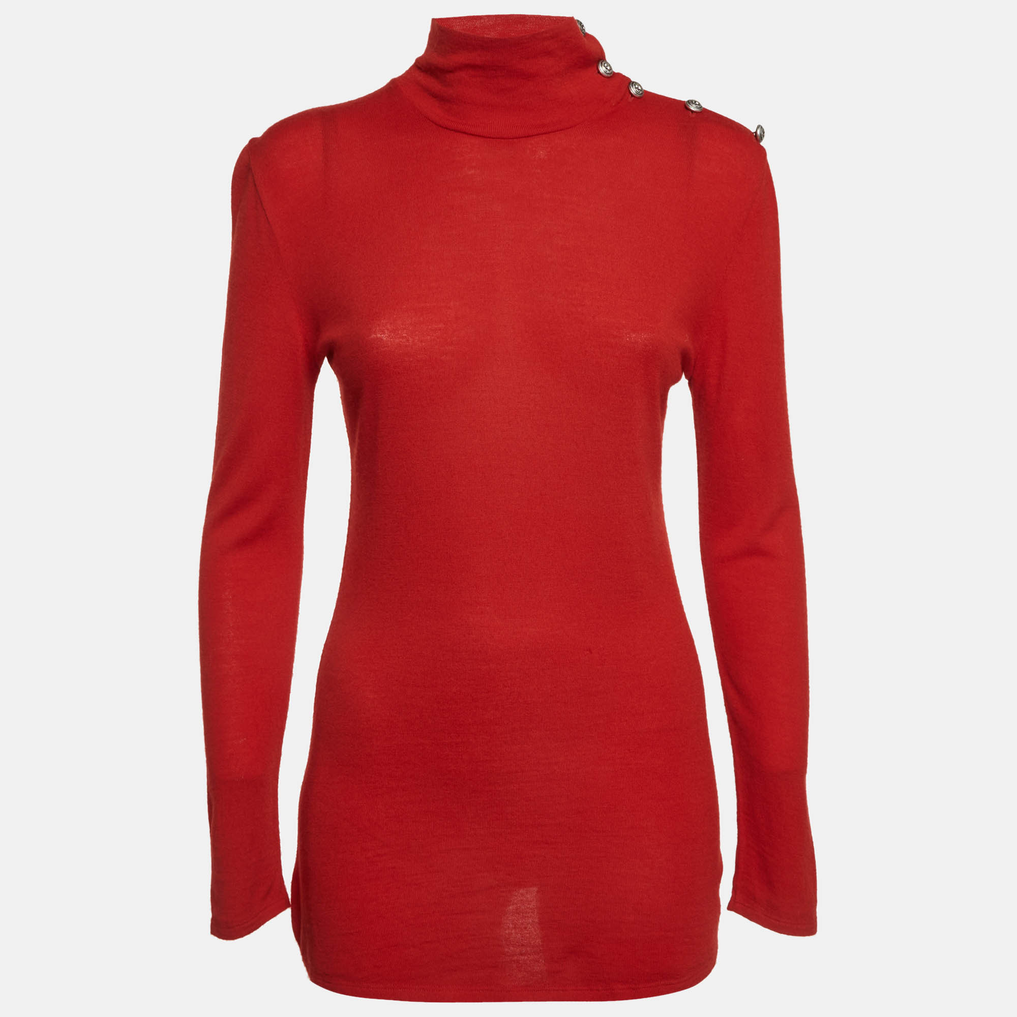 Balmain Red Knit Turtle Neck Pullover L