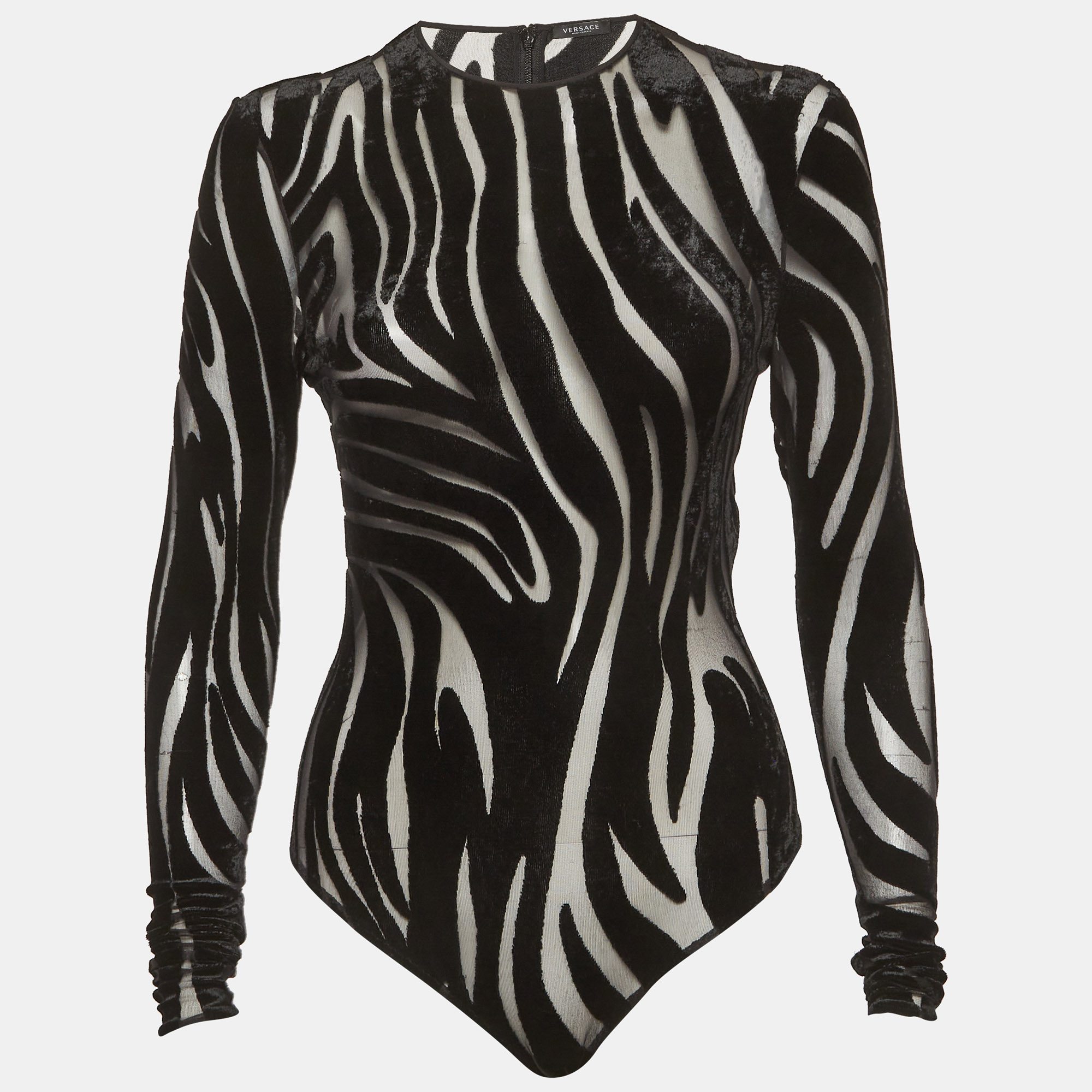 Versace Black Jersey Devore Sheer Bodysuit S