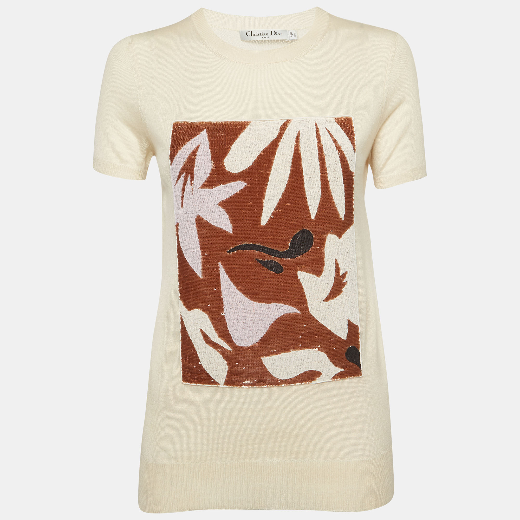 Dior Cream Knit Embellished Top L