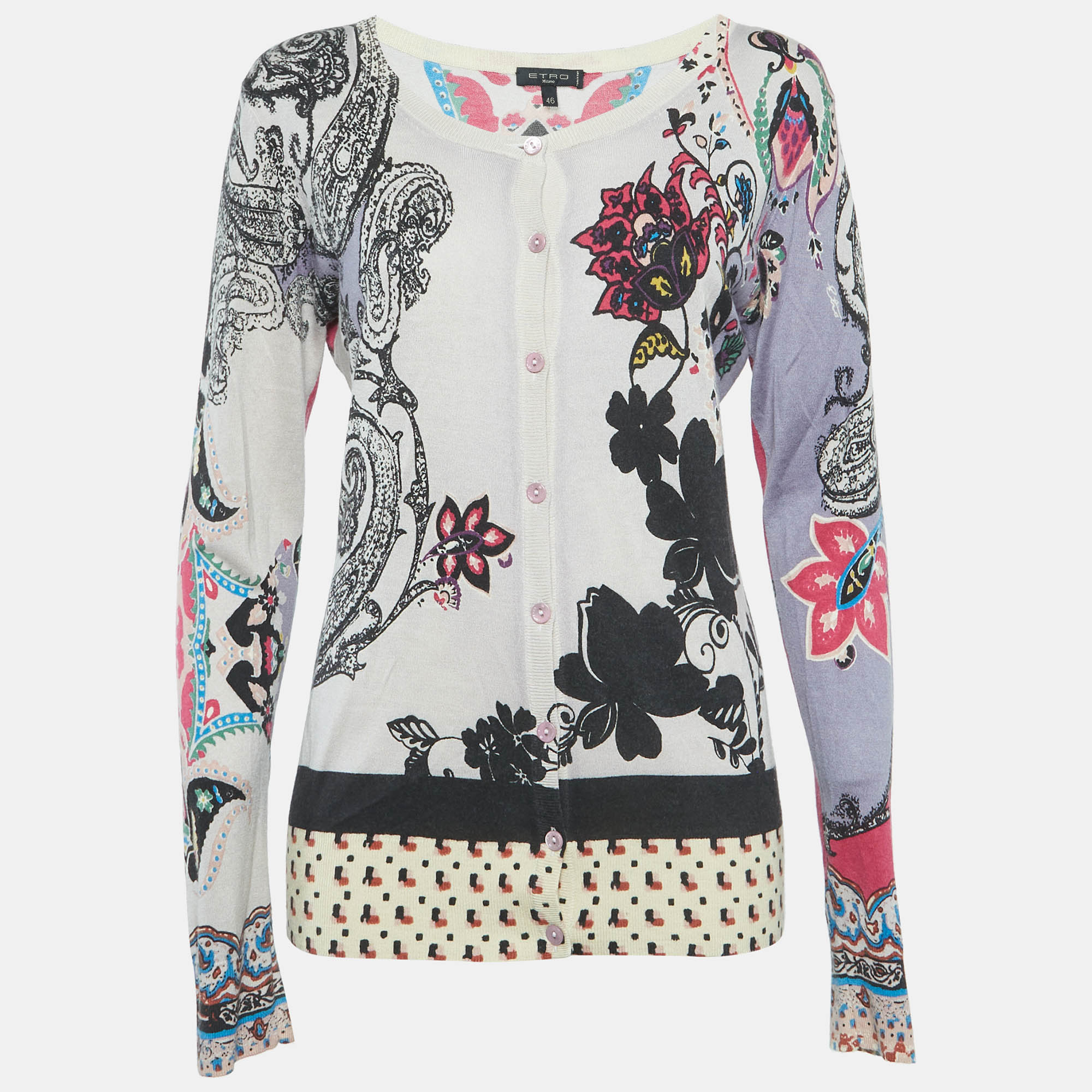 Etro Multicolour Paisley Print Knitted Cardigan L
