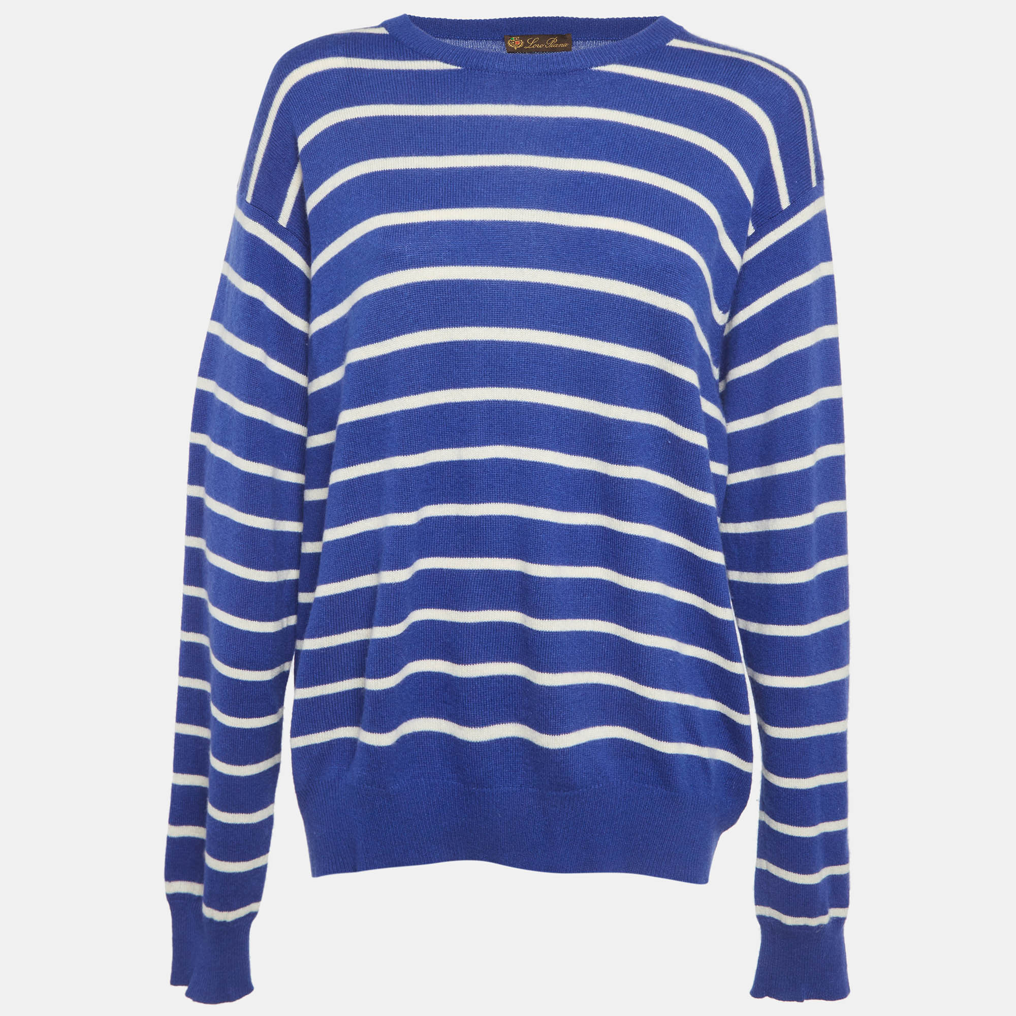 Loro Piana Blue/White Striped Cashmere Sweater XL