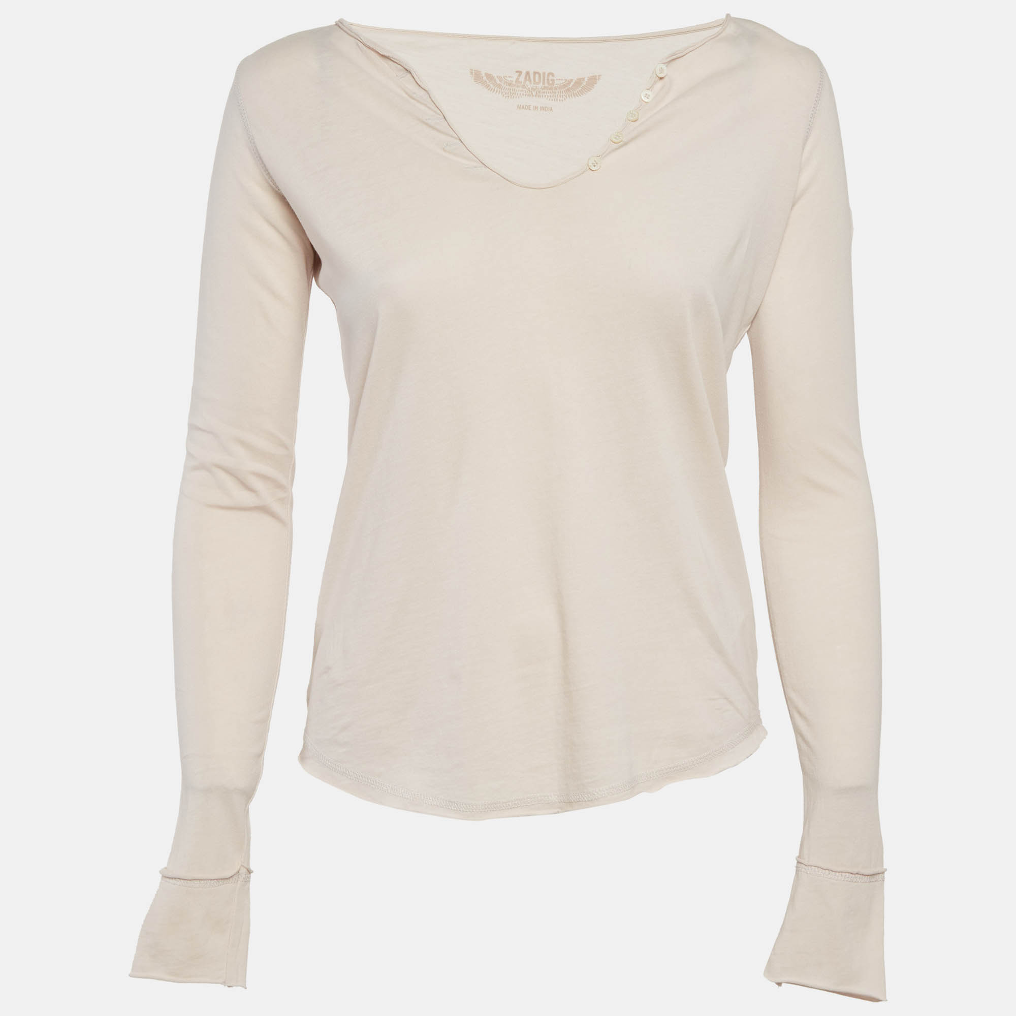 Zadig & Voltaire Beige Cotton Knit Long Sleeves Top XS