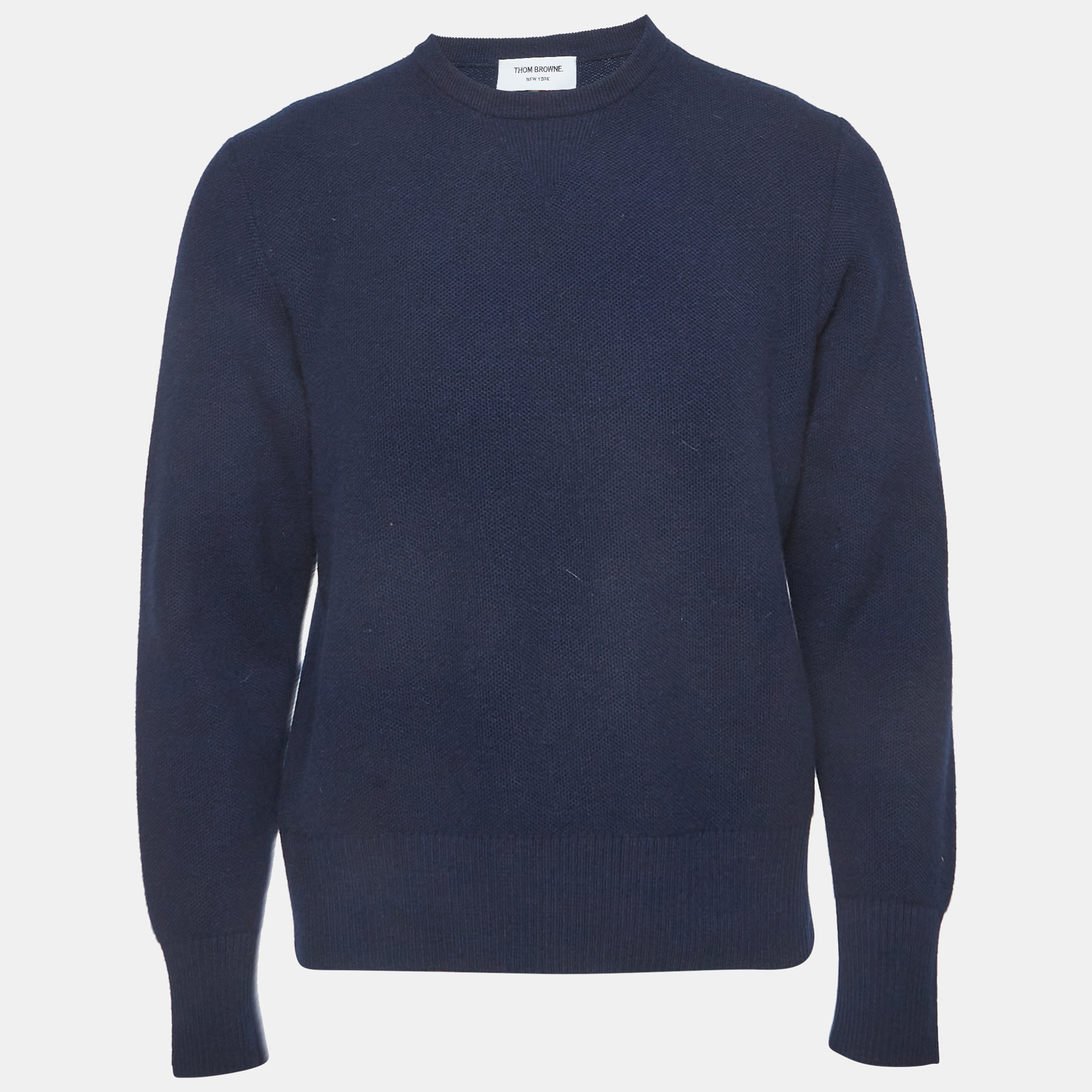 Thom Browne Navy Blue Wool Knit Crewneck Sweater L