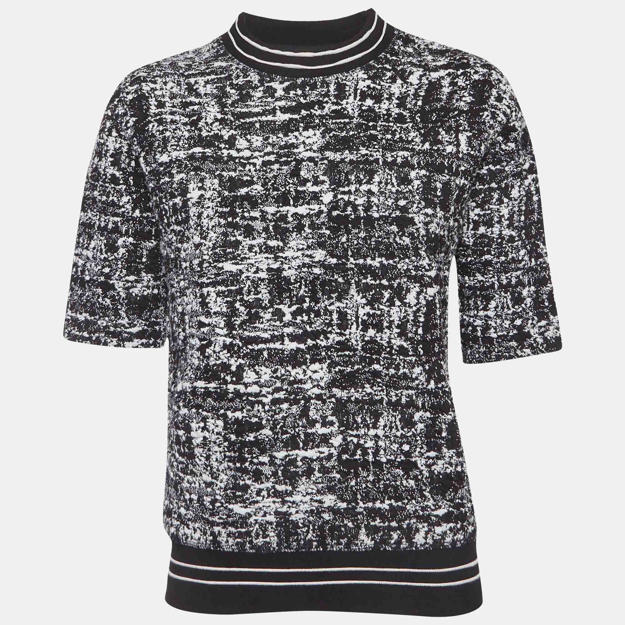 Sandro Black/White Textured Knit Top S