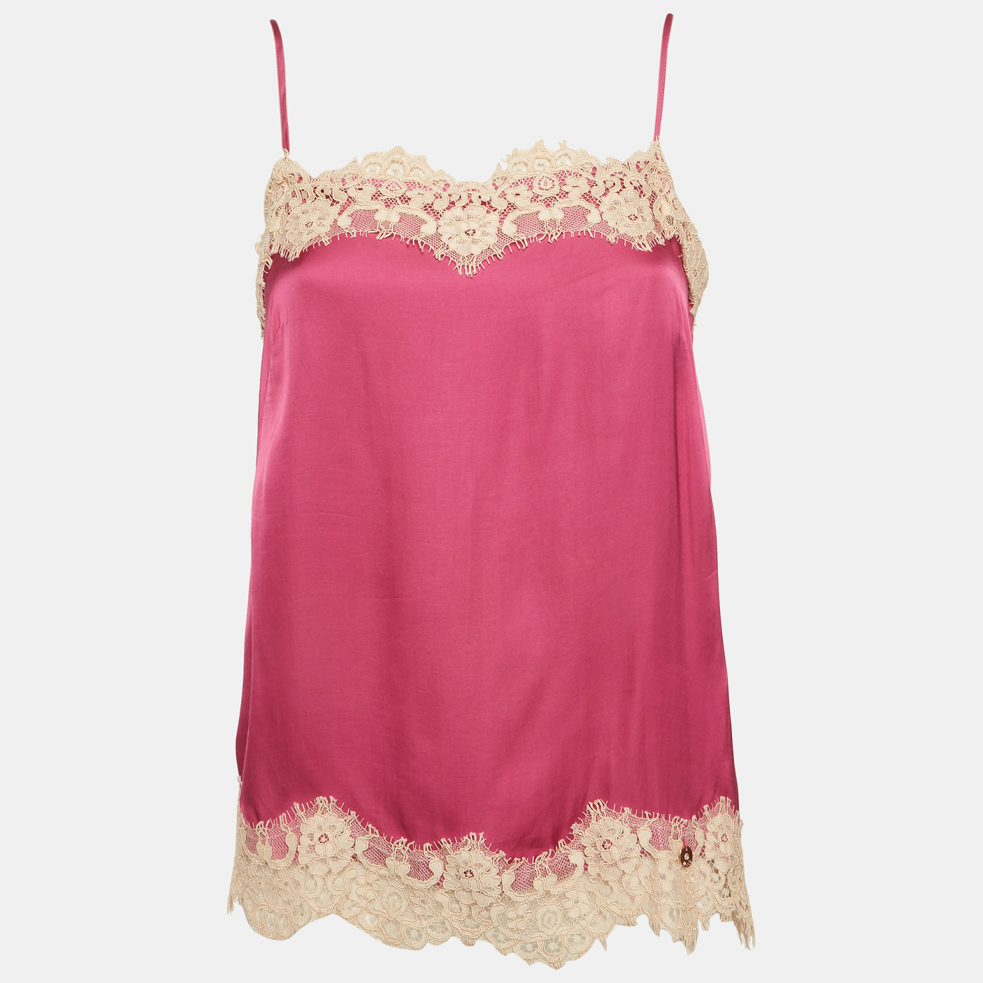 Liu Jo Pink Satin Lace Trim Cami Top S