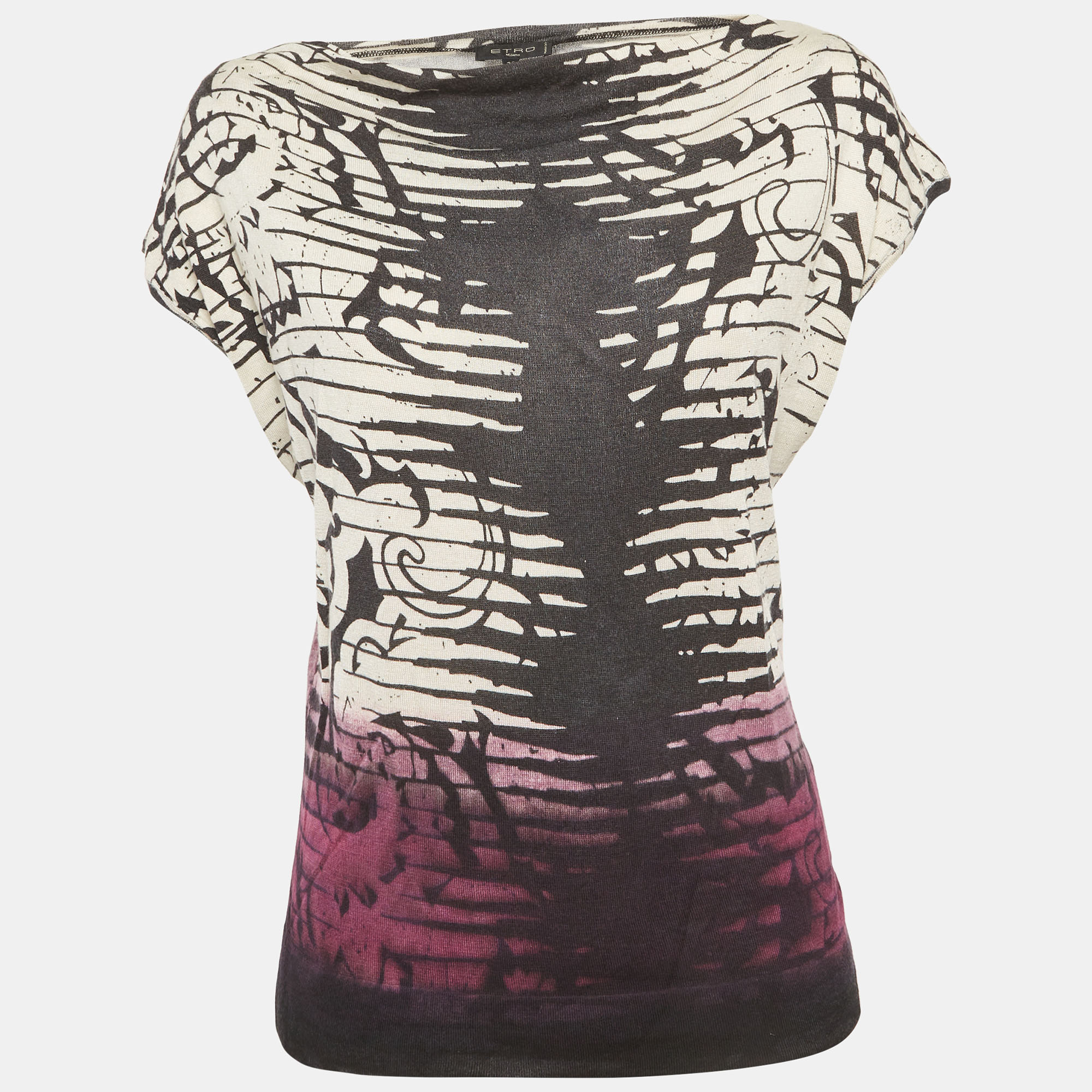 Etro Multicolor Print Silk Blend Cowl Neck Top M