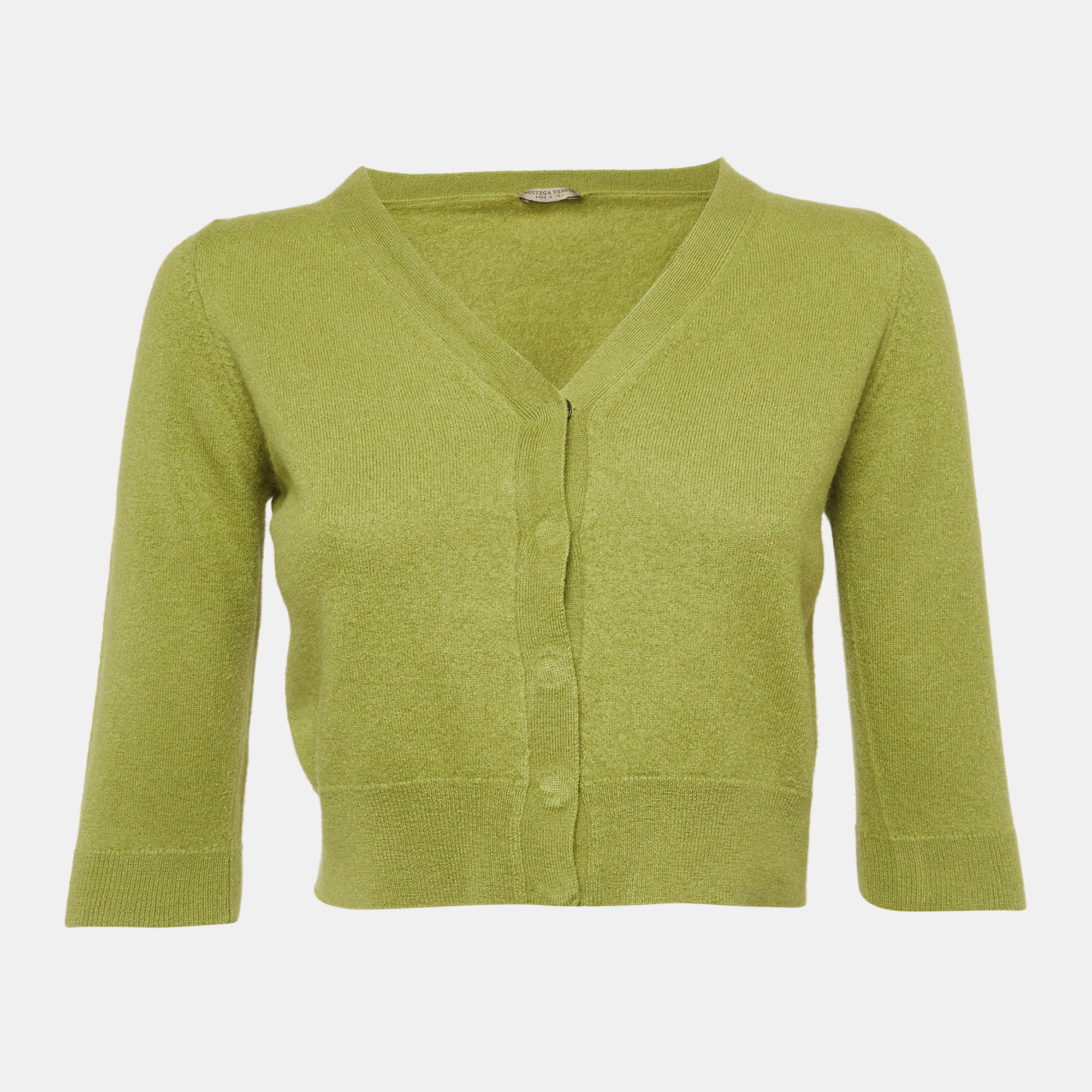 Bottega Veneta Light Green Cashmere Cropped Cardigan S