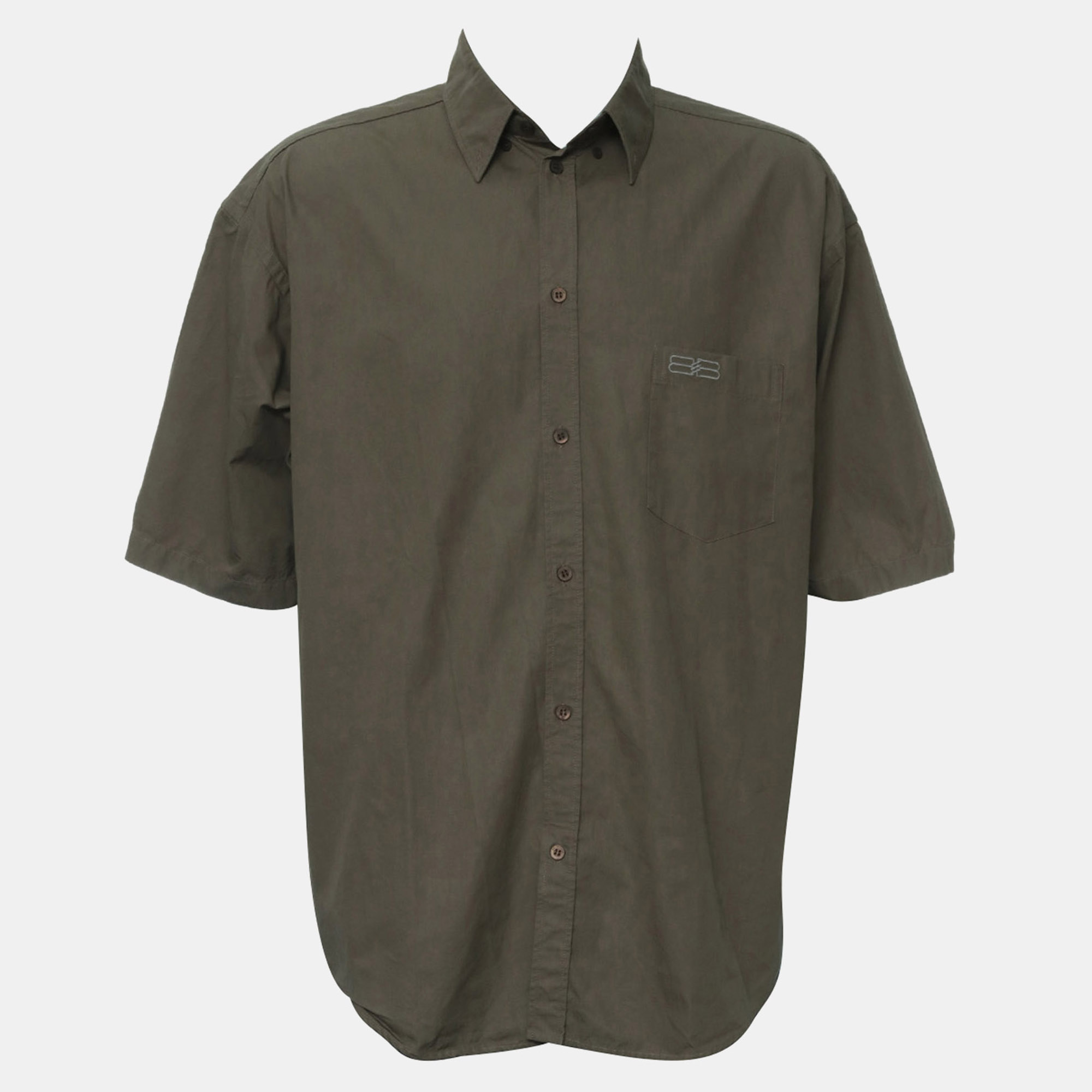 Balenciaga 22SS Back Flag Embroidered Green Cotton Short Sleeve Shirt