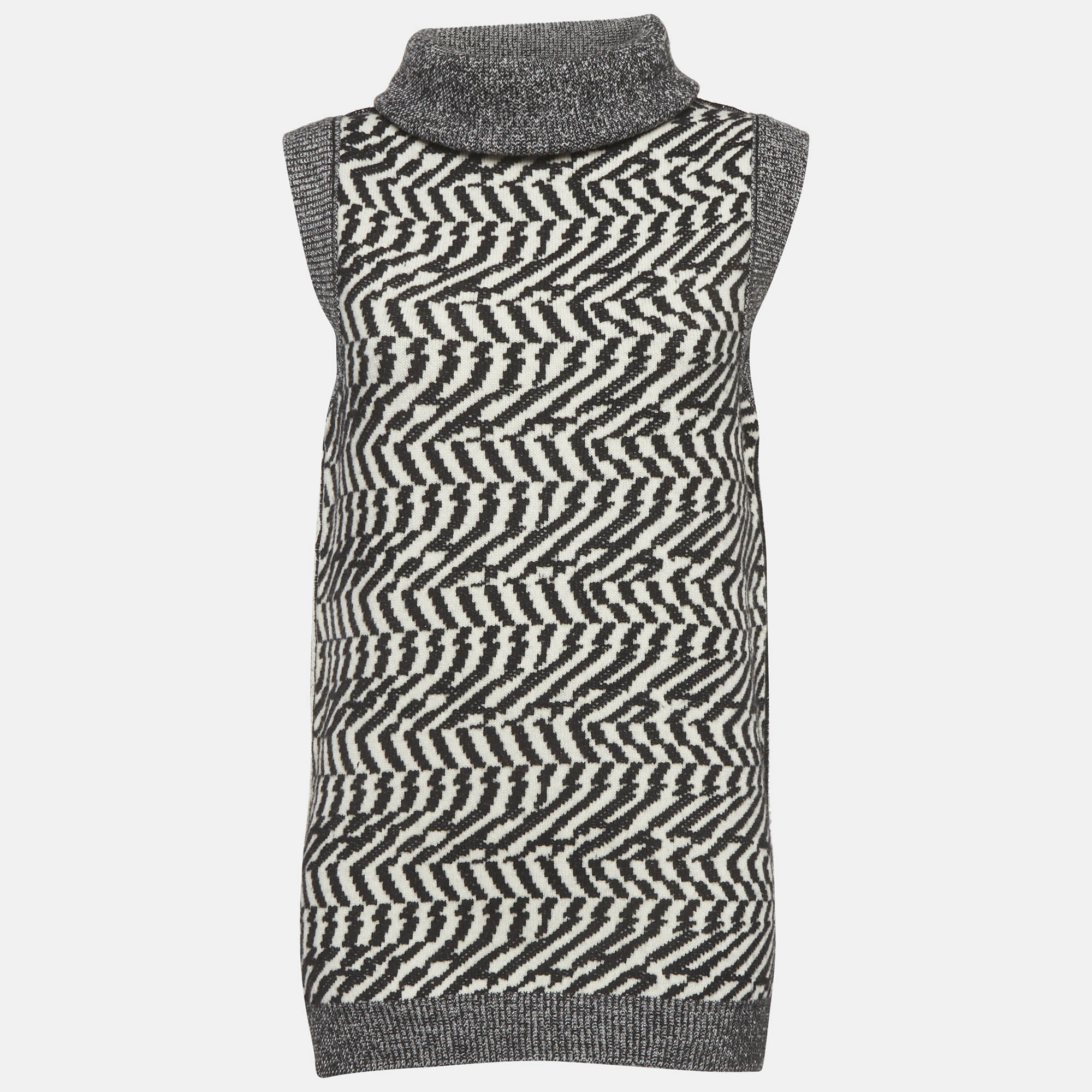 Stella McCartney Black Patterned Wool Cowl Neck Top XS