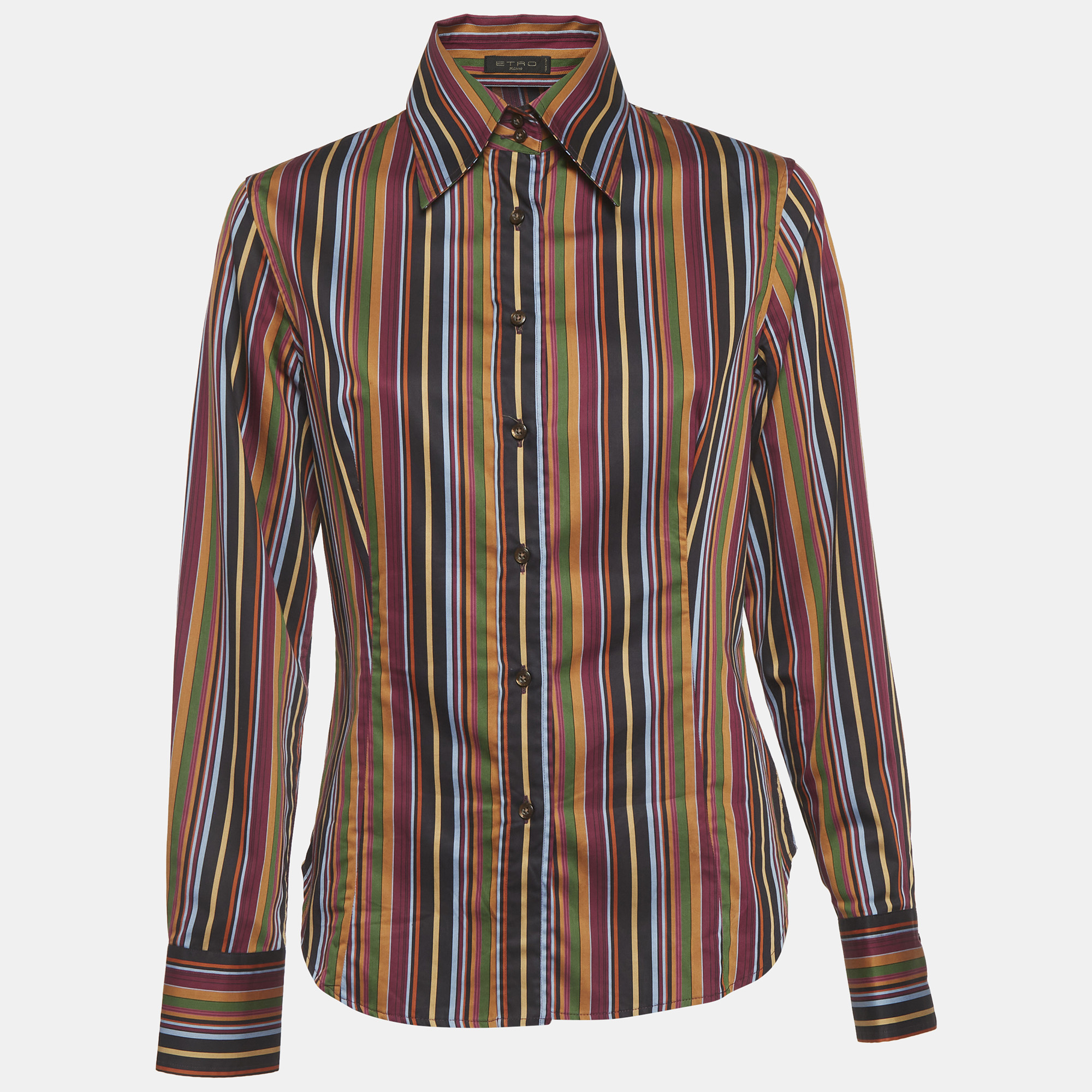Etro Multicolor Striped Cotton Long Sleeve Shirt M