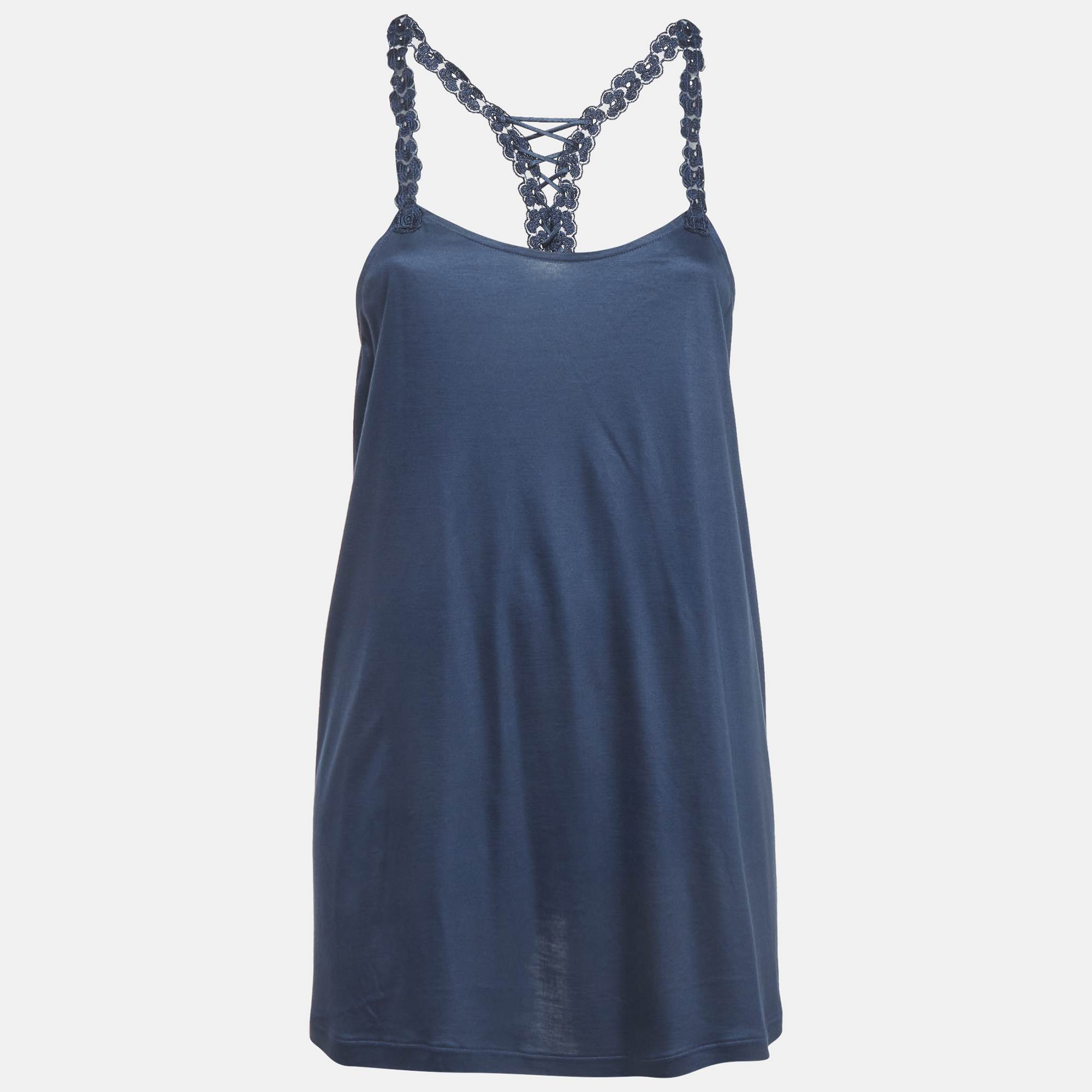 La Perla Navy Blue Jersey Lace Detail Tank Top L