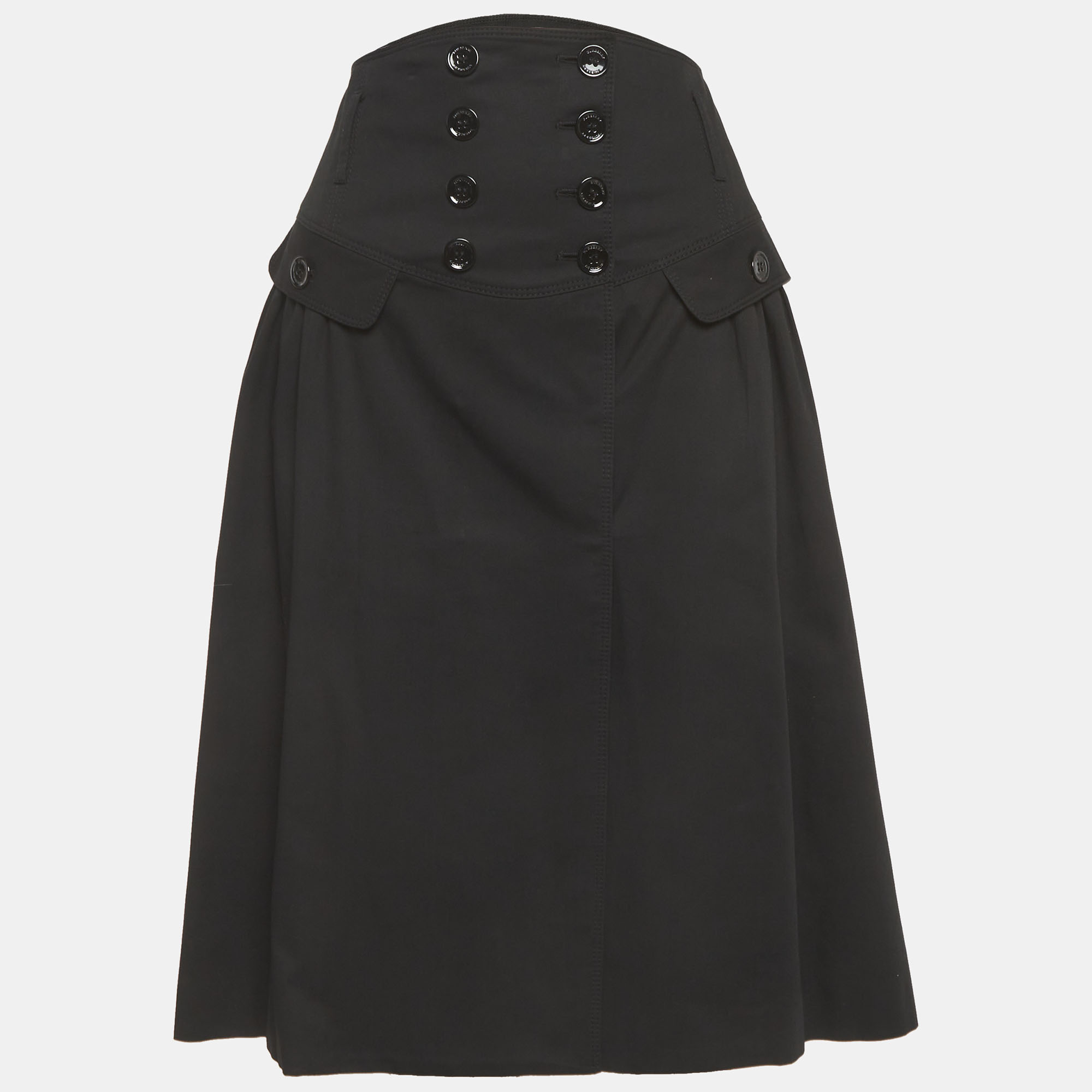 Burberry Black Gabardine Buttoned Pencil Skirt M