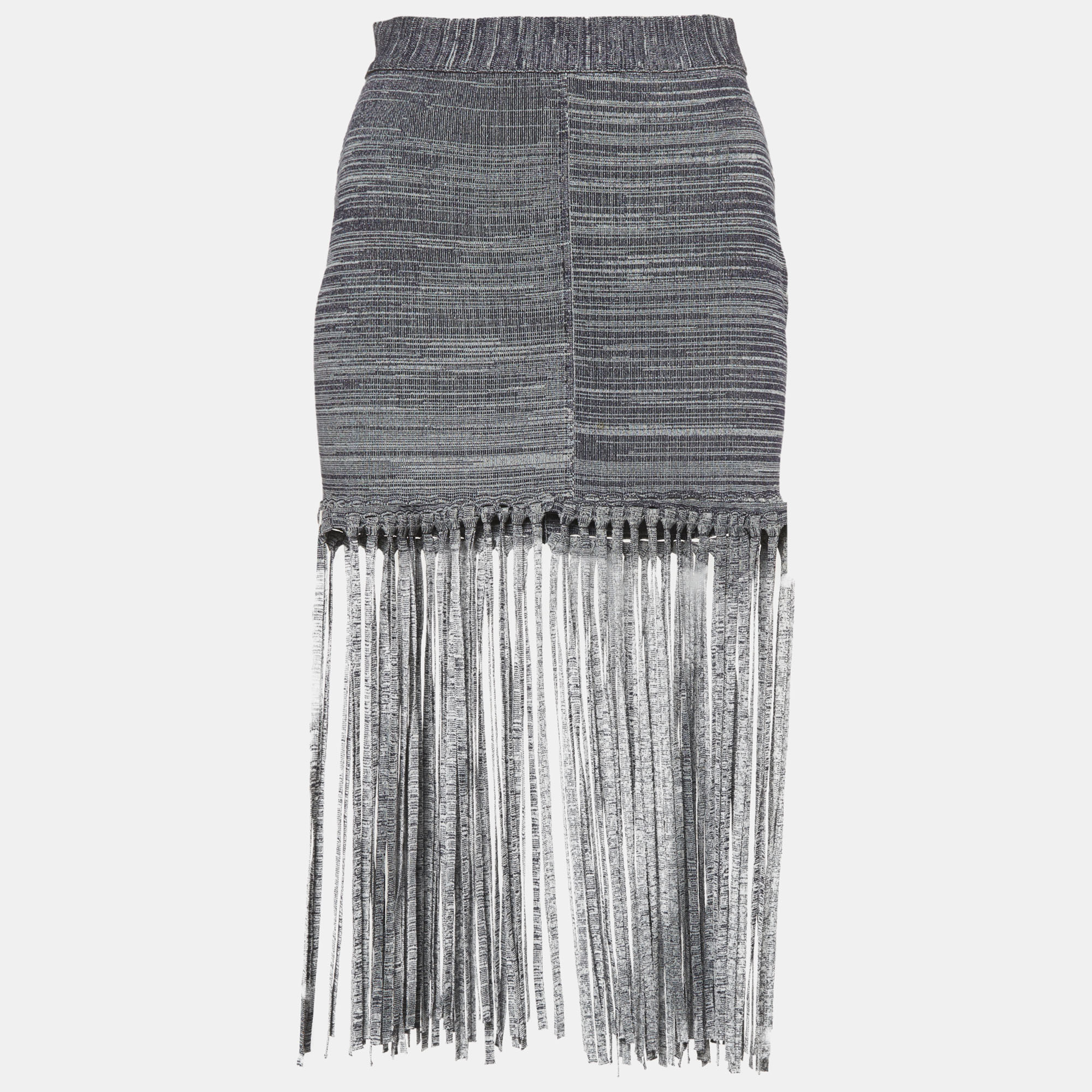 Chloe Navy Blue/White Stretch Knit Fringed Mini Skirt XS