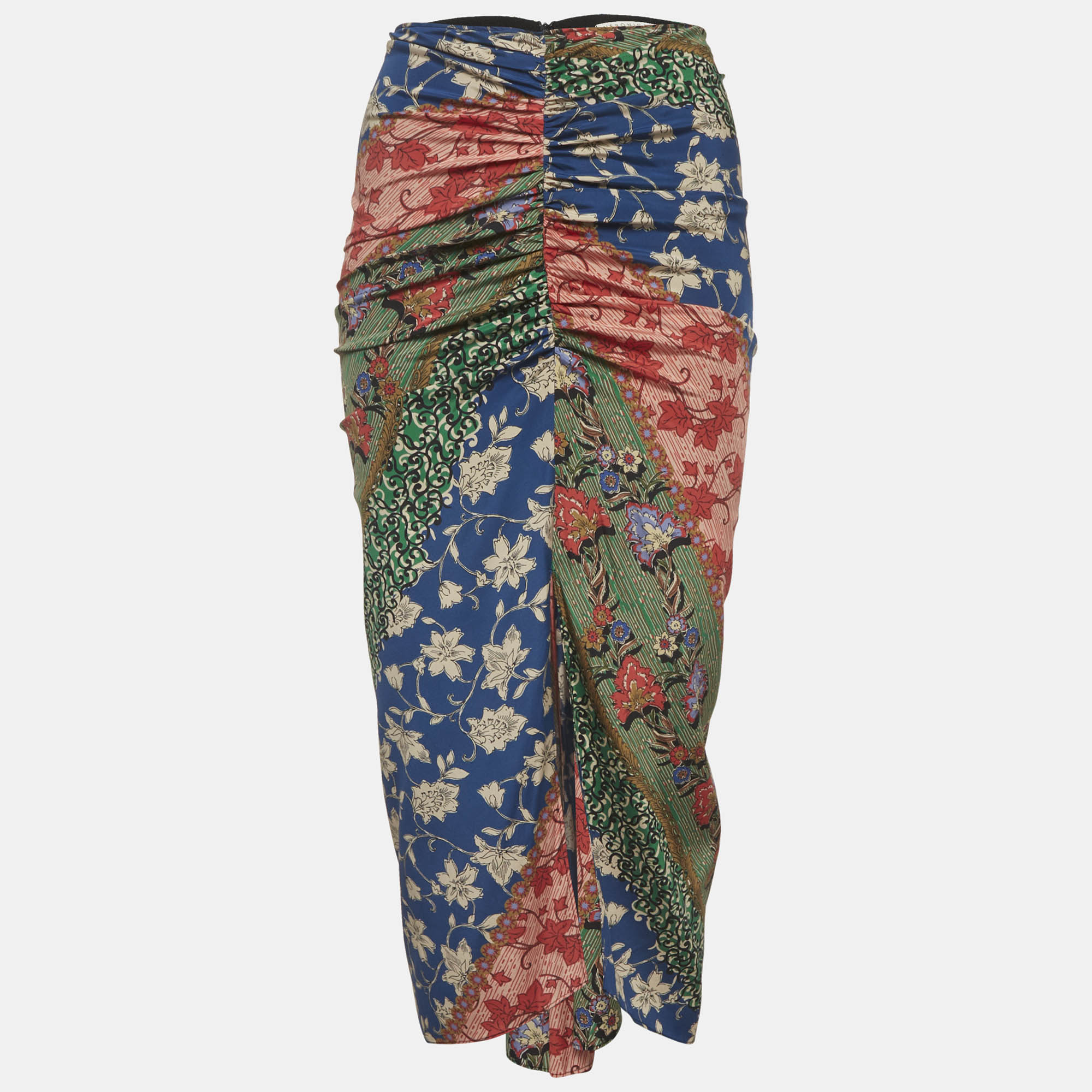 Veronica Beard Multicolor Printed Silk Draped Midi Skirt XS