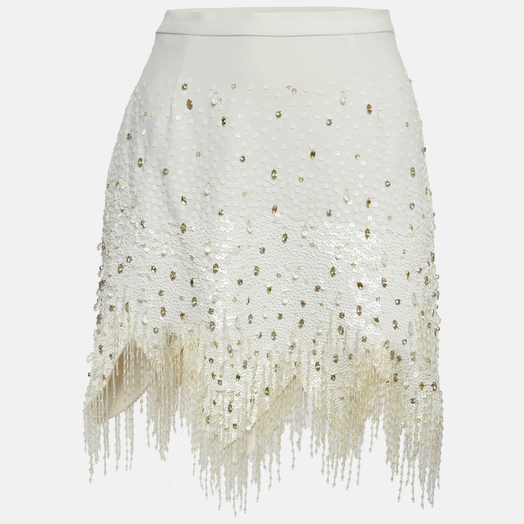 Elisabetta Franchi White Crepe Embellished Mini Skirt S