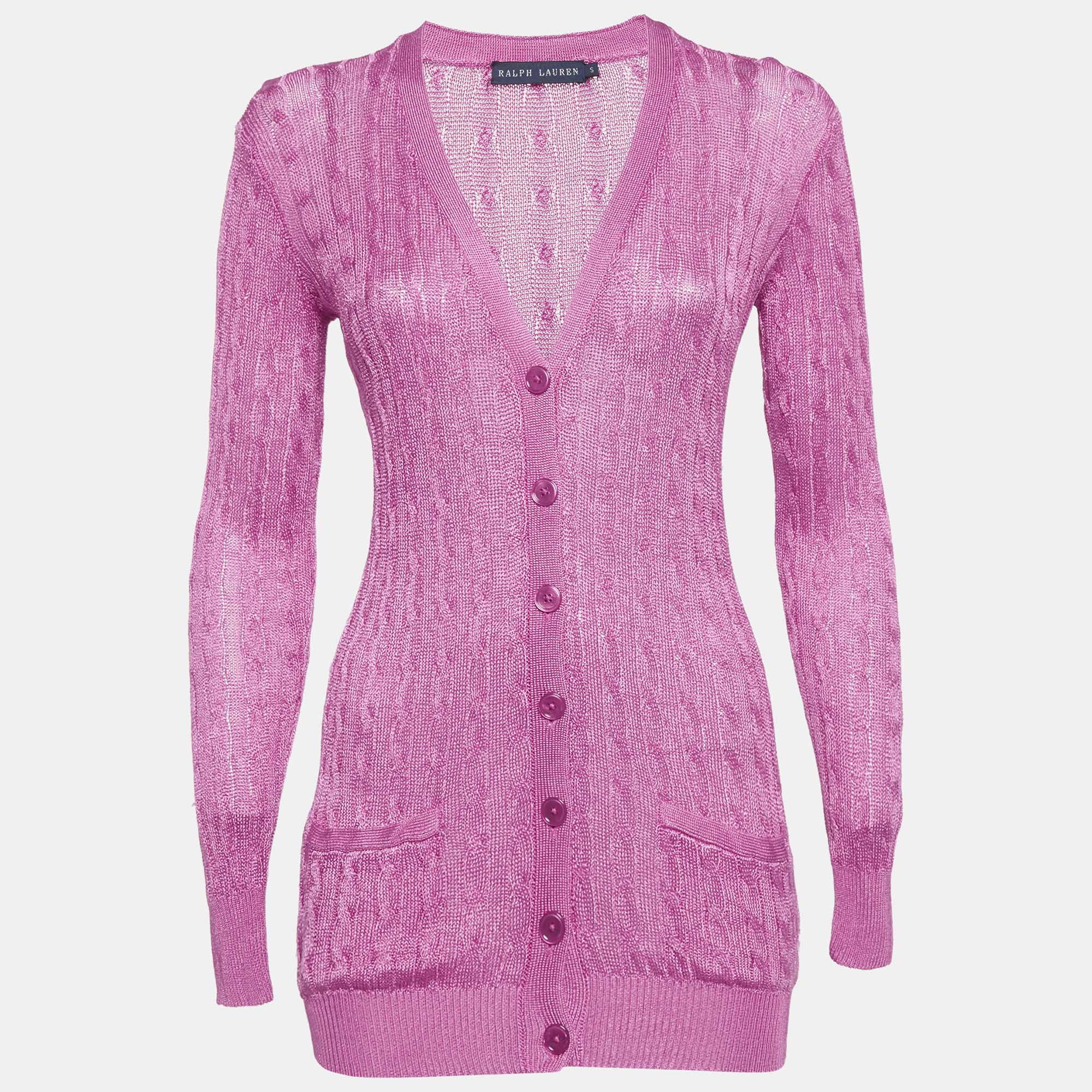 Ralph Lauren Pink Cable Knit Cardigan S