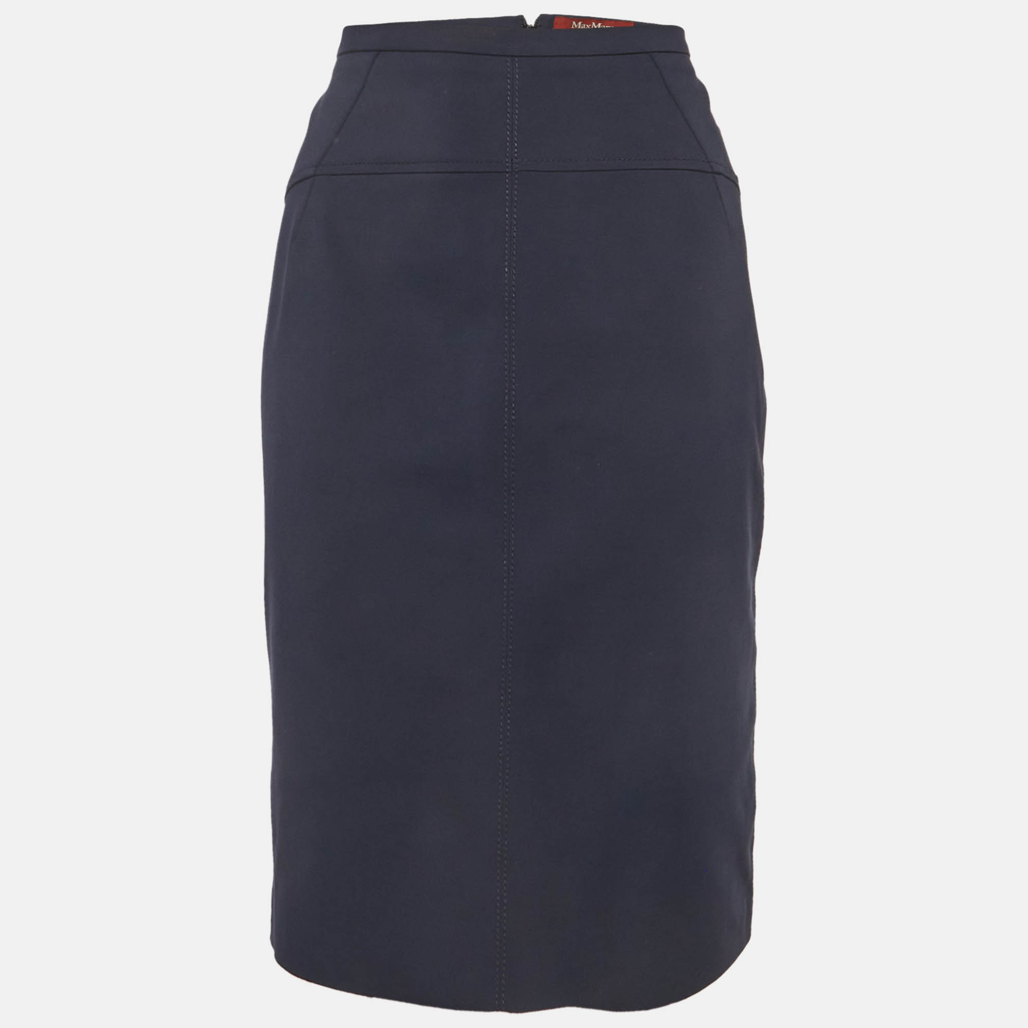 Max Mara Studio Navy Blue Stretch Knit Pencil Skirt L