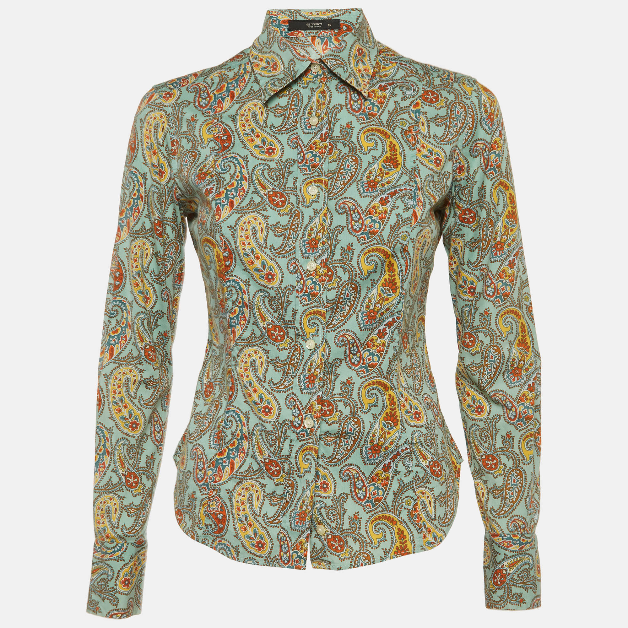 Etro Green Paisley Print Cotton Buttoned Shirt S