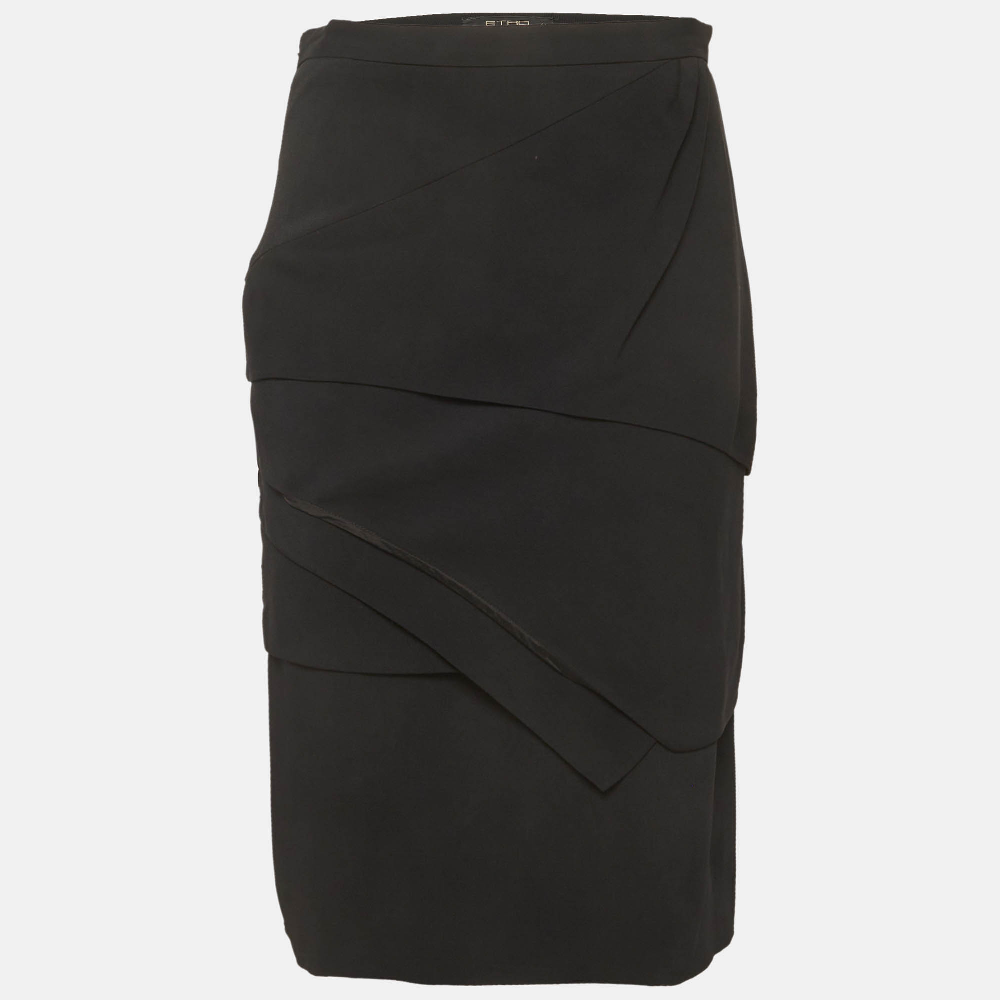 Etro Black Crepe Frilled Pencil Skirt M