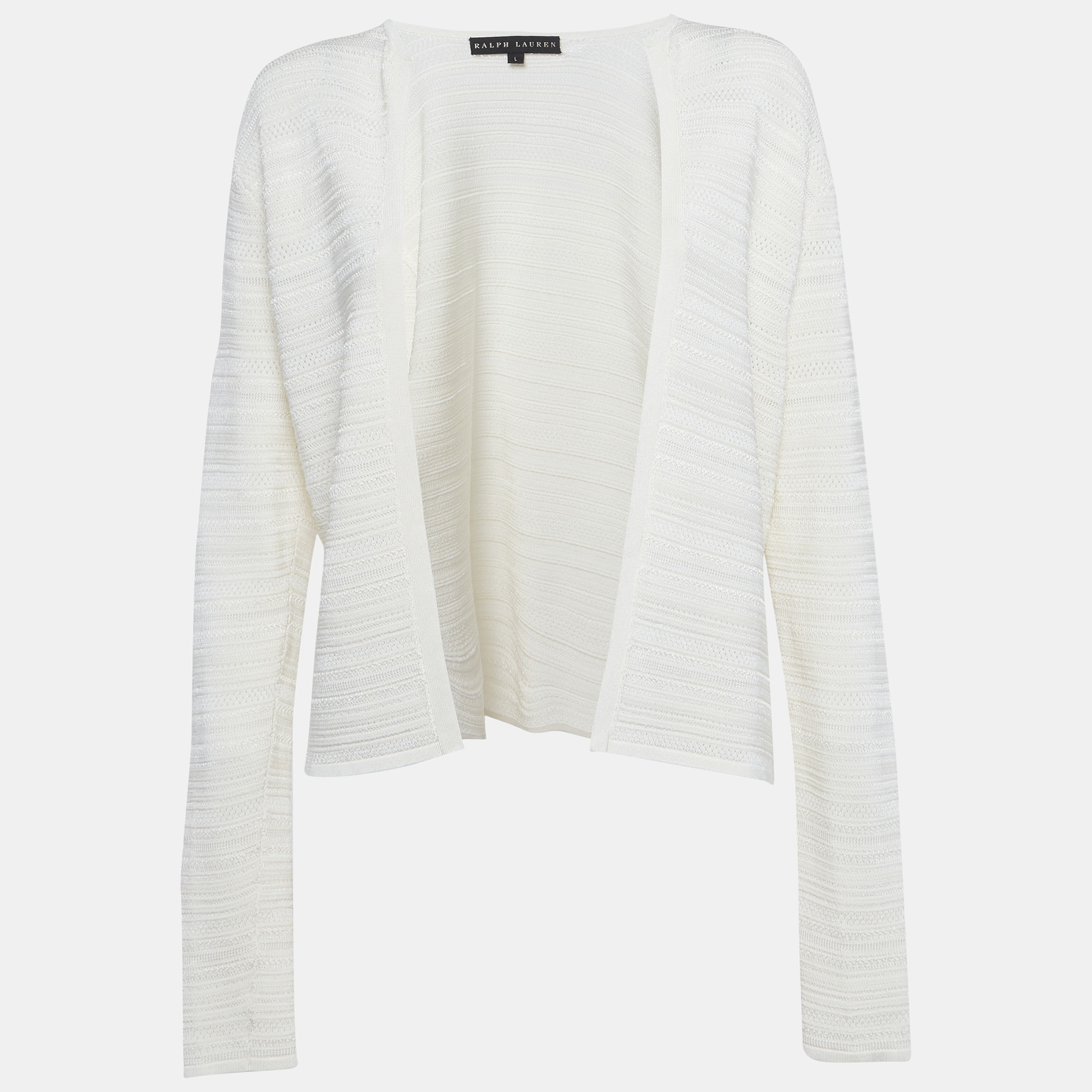Ralph Lauren Off White Knitted Open Front Cardigan L