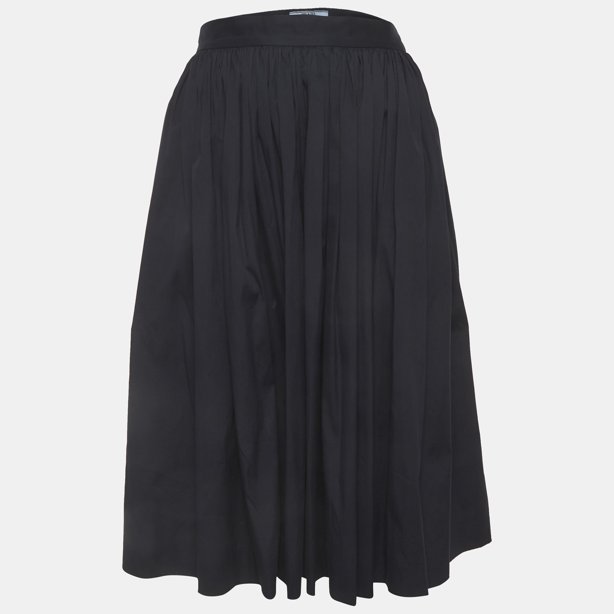 Prada Blue Cotton Gathered Knee Length Skirt M
