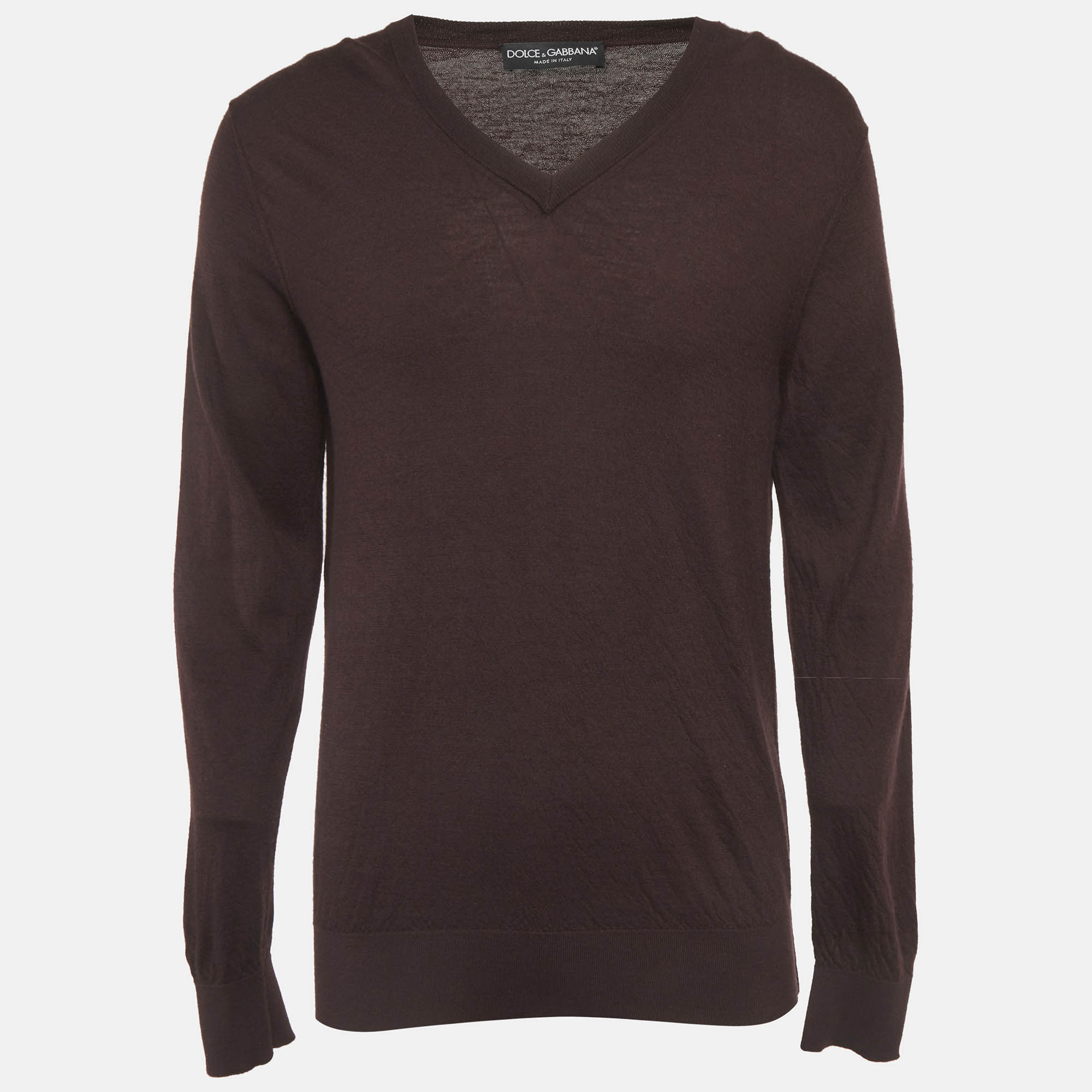 Dolce & Gabbana Burgundy Wool Knit V-Neck Sweater XXL