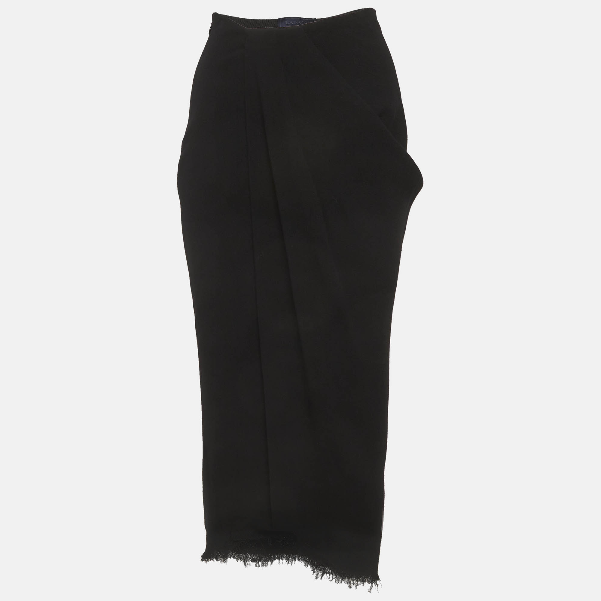Lanvin Black Draped Textured Wool Blend Skirt S
