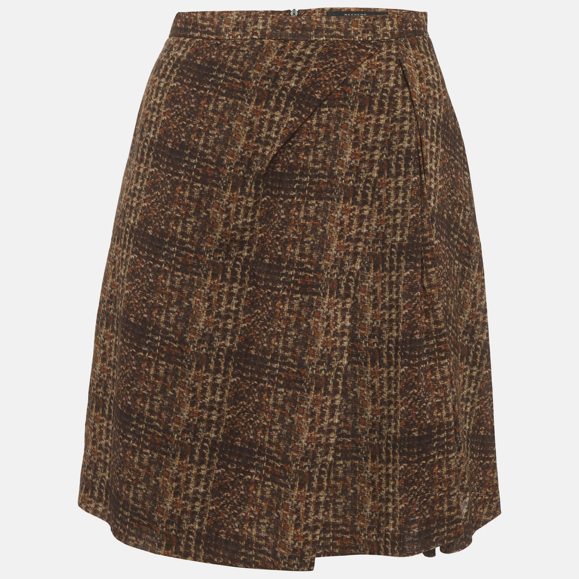 Weekend Max Mara Brown Plaid Pattern Cotton Pleated Mini Skirt S