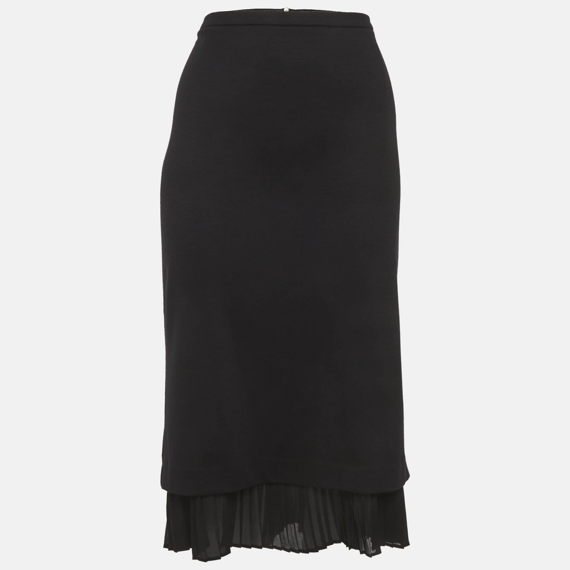 Max Mara Black Plisse Trim Jersey Pencil Skirt L