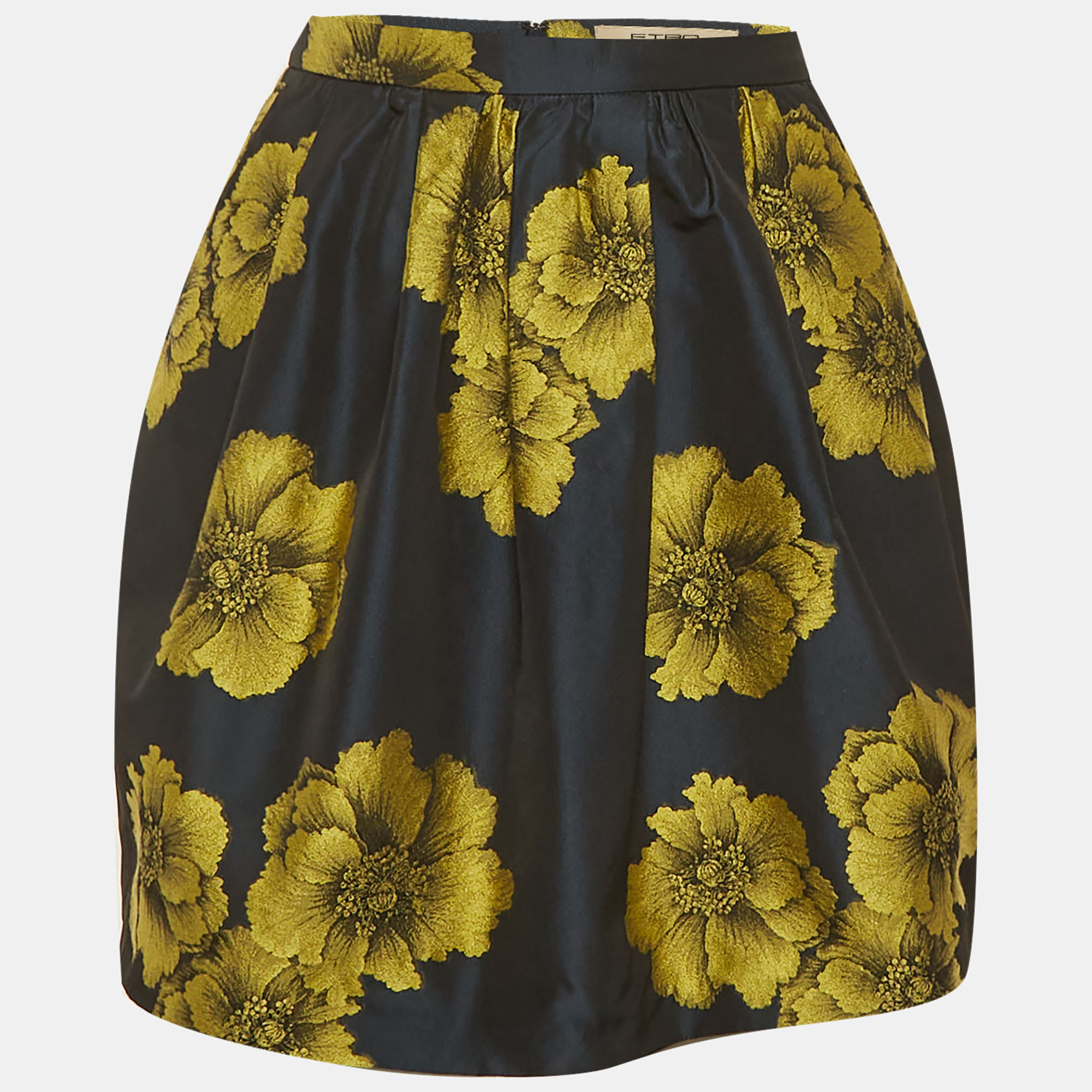 Etro Blue/Gold Floral Jacquard Mini Skirt S