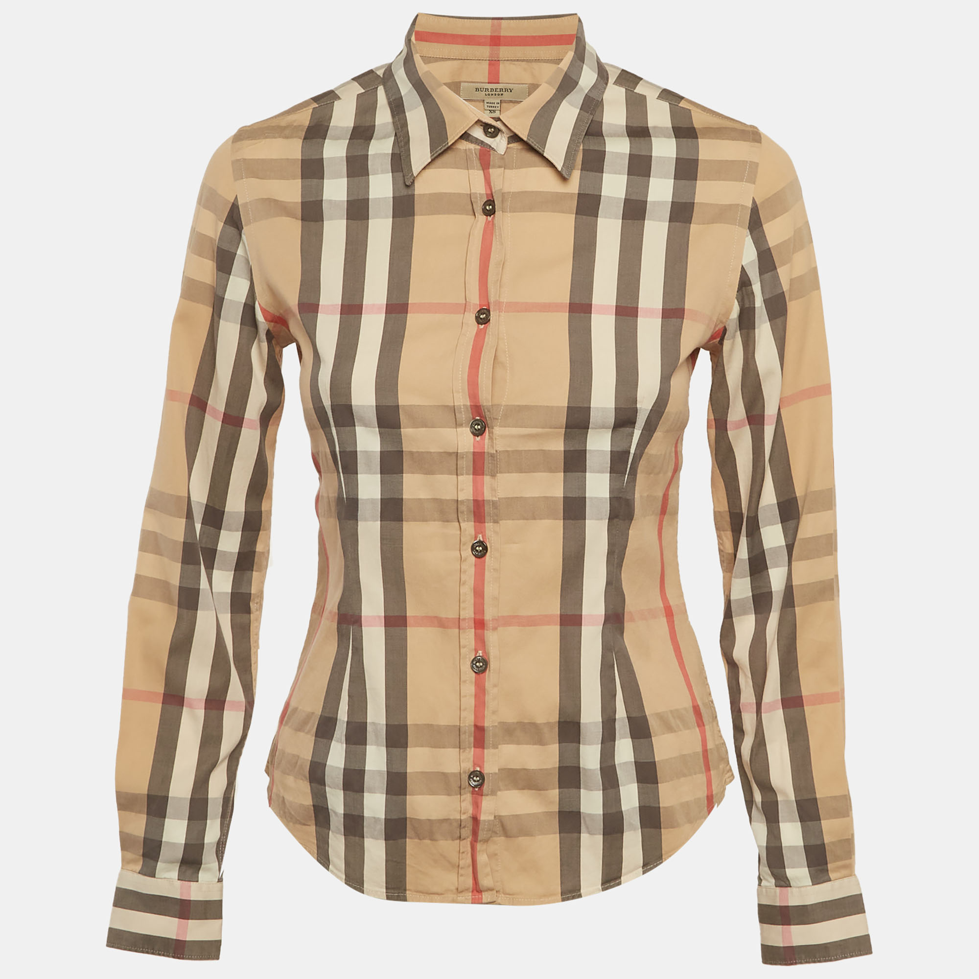 Burberry Beige Nova Check Stretch Cotton Shirt XS Burberry London