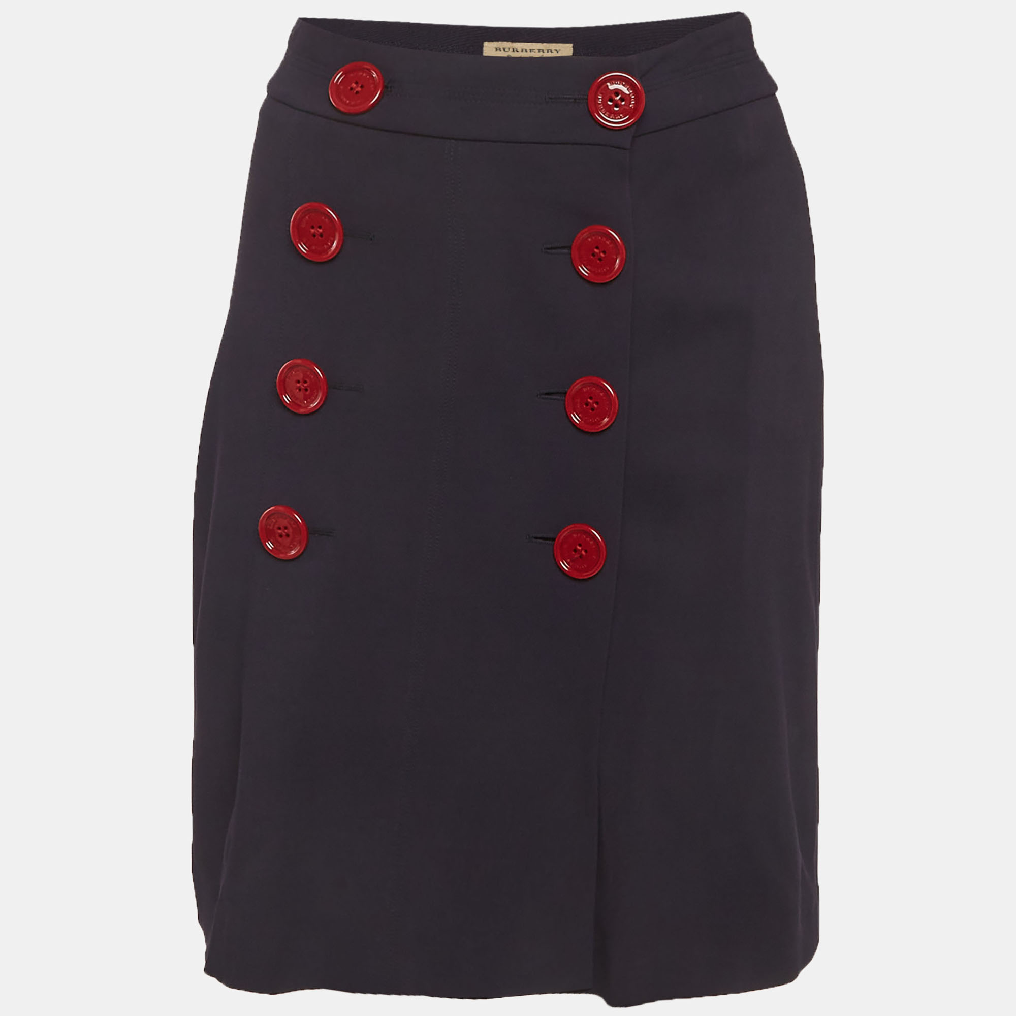 Burberry Navy Blue Crepe Button Detail Short Skirt S