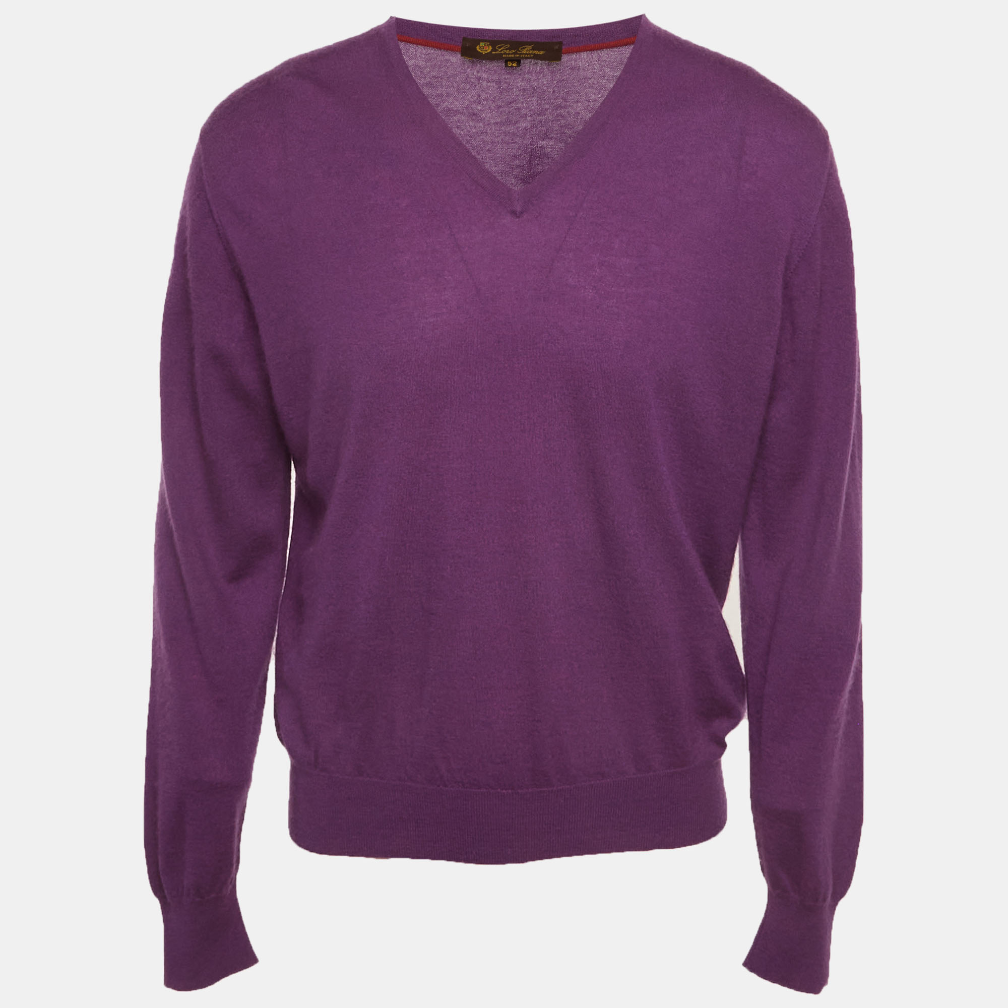 Loro Piana Purple Cashmere Knit V-Neck Sweater XL