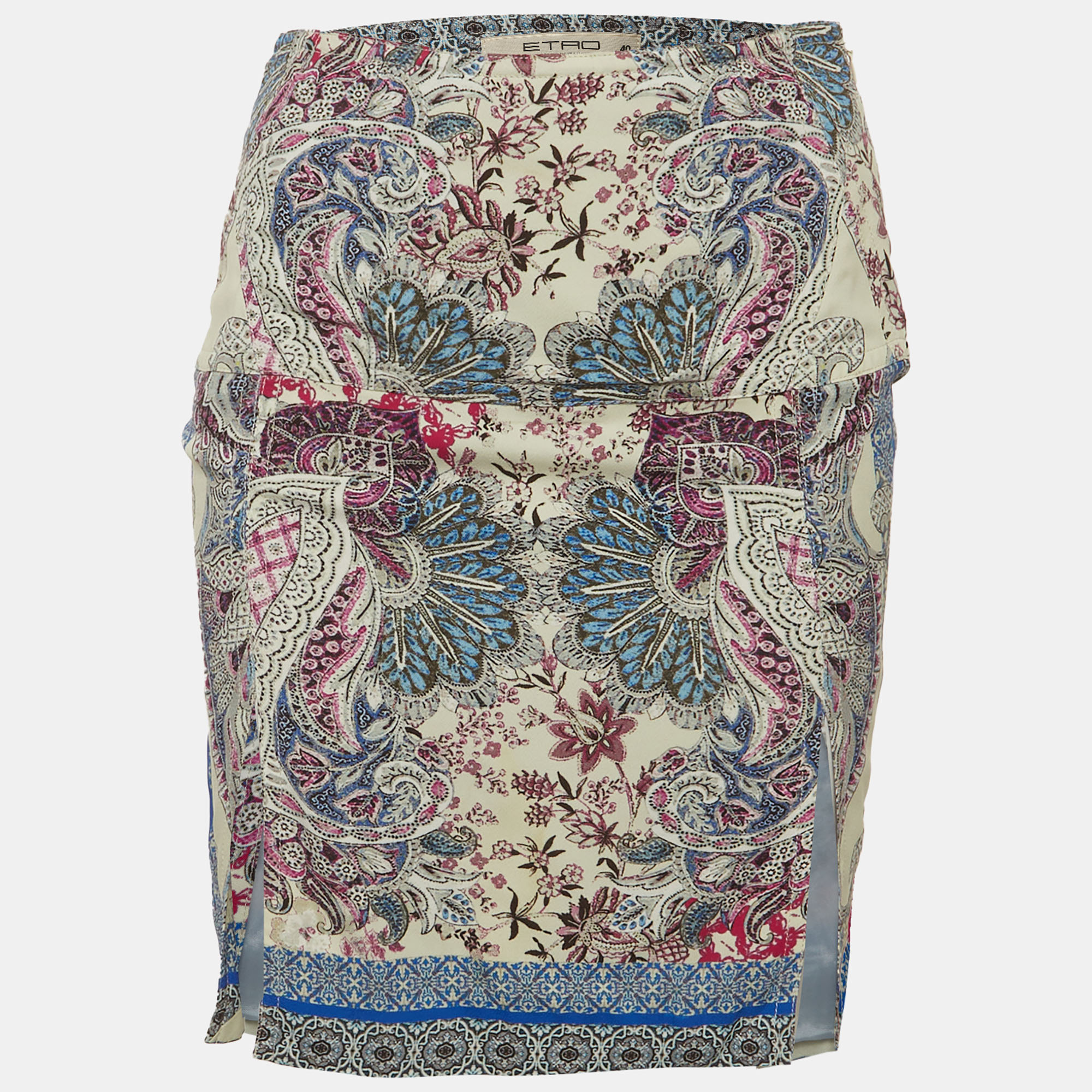 Etro Multicolour Floral Print Slit Mini Skirt S